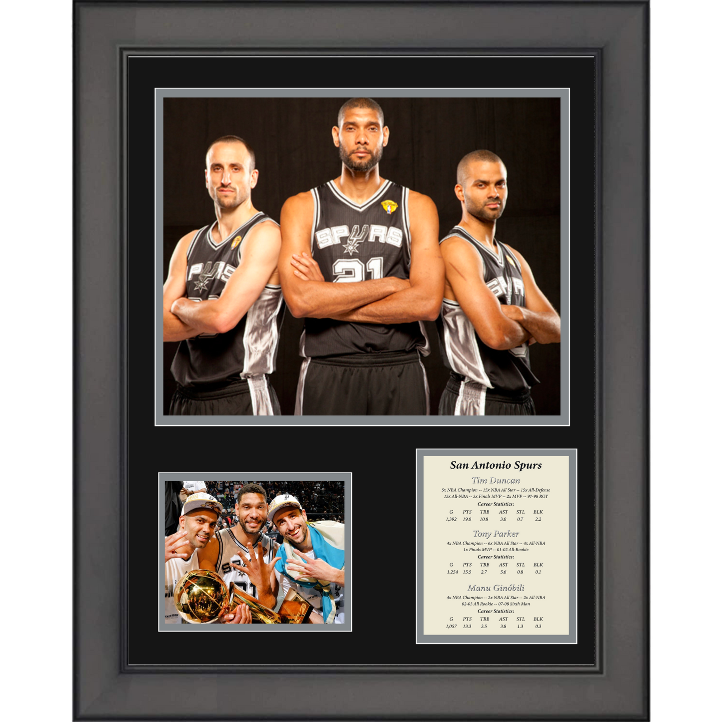 Framed Big 3 Duncan Parker Ginobili Basketball 11"x14"Three Photo Collage