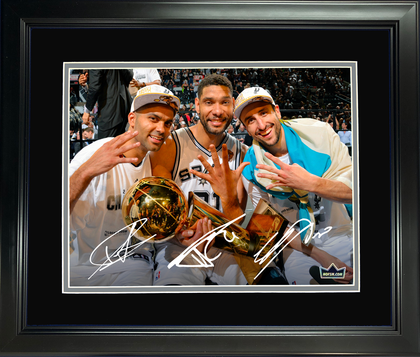 Framed Tim Duncan, Tony Parker & Manu Ginobili Facsimile Laser Engraved Signature Auto San Antonio Spurs Big 3 11"x14" Basketball Photo HOFSM Holo