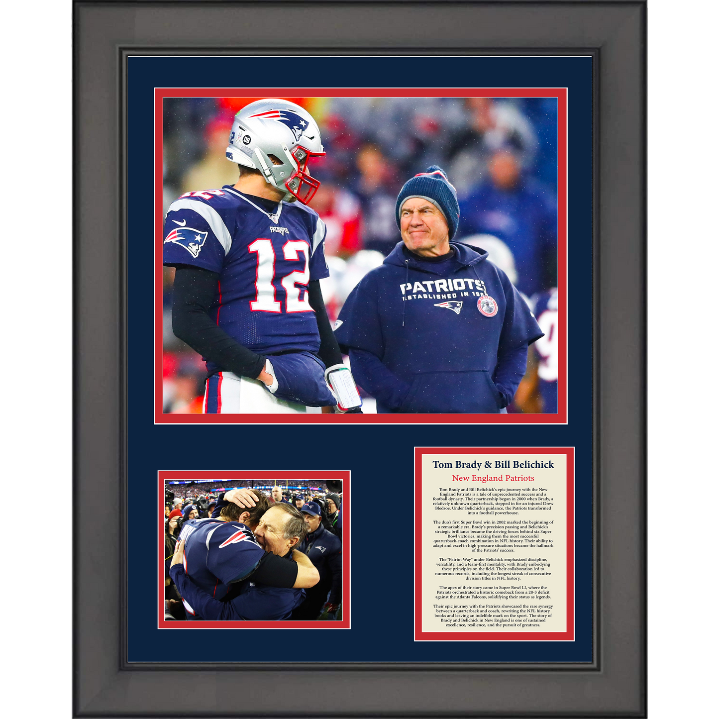 Framed Tom Brady & Bill Belichick New England Patriots Football 11"x14" Three Photo Collage