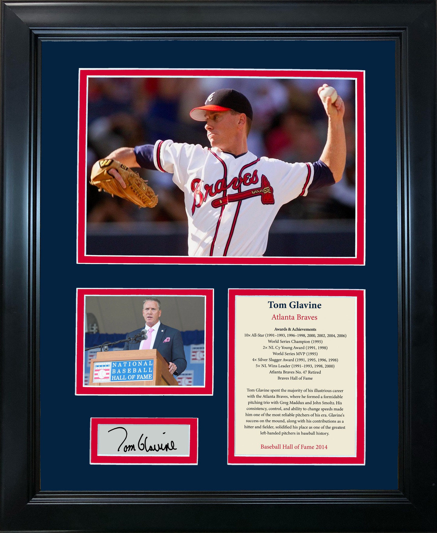 Framed Tom Glavine Hall of Fame Facsimile Laser Engraved Signature Auto Atlanta Braves 11"x14" Baseball Photo Sig Collage