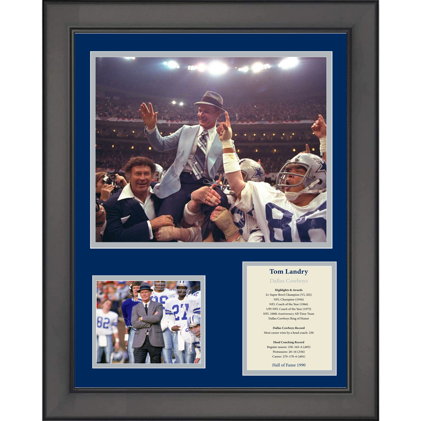 Framed Tom Landry Hall of Fame Dallas Cowboys Football 11"x14" Three Photo Collage