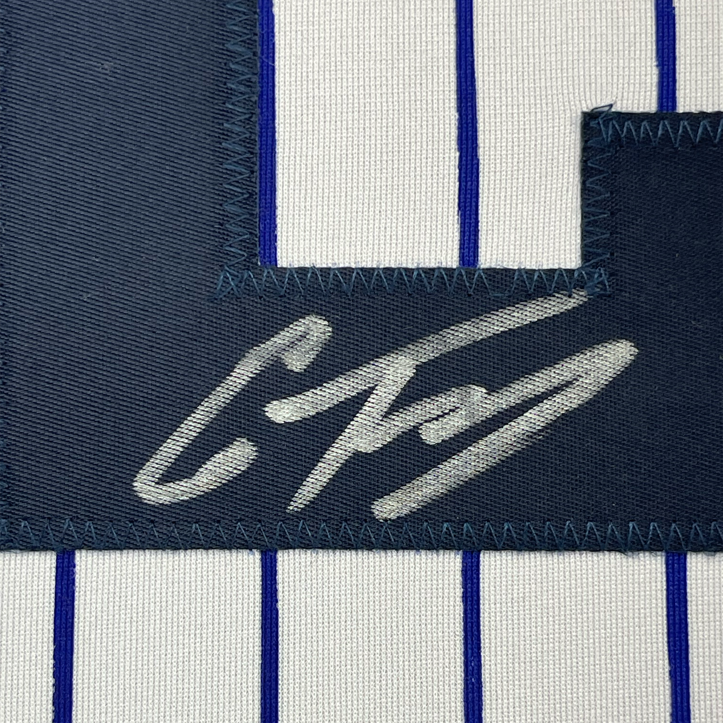 Framed Autographed/Signed Gleyber Torres 35x39 New York Pinstripe Baseball Jersey Beckett BAS COA