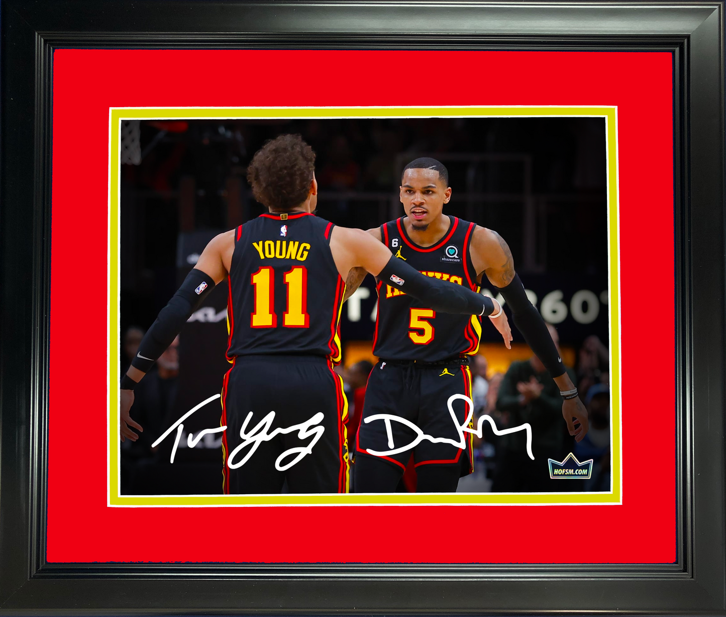 Framed Trae Young & Dejounte Murray Dual Facsimile Laser Engraved Signature Auto 11"x14" Basketball Photo HOFSM Holo