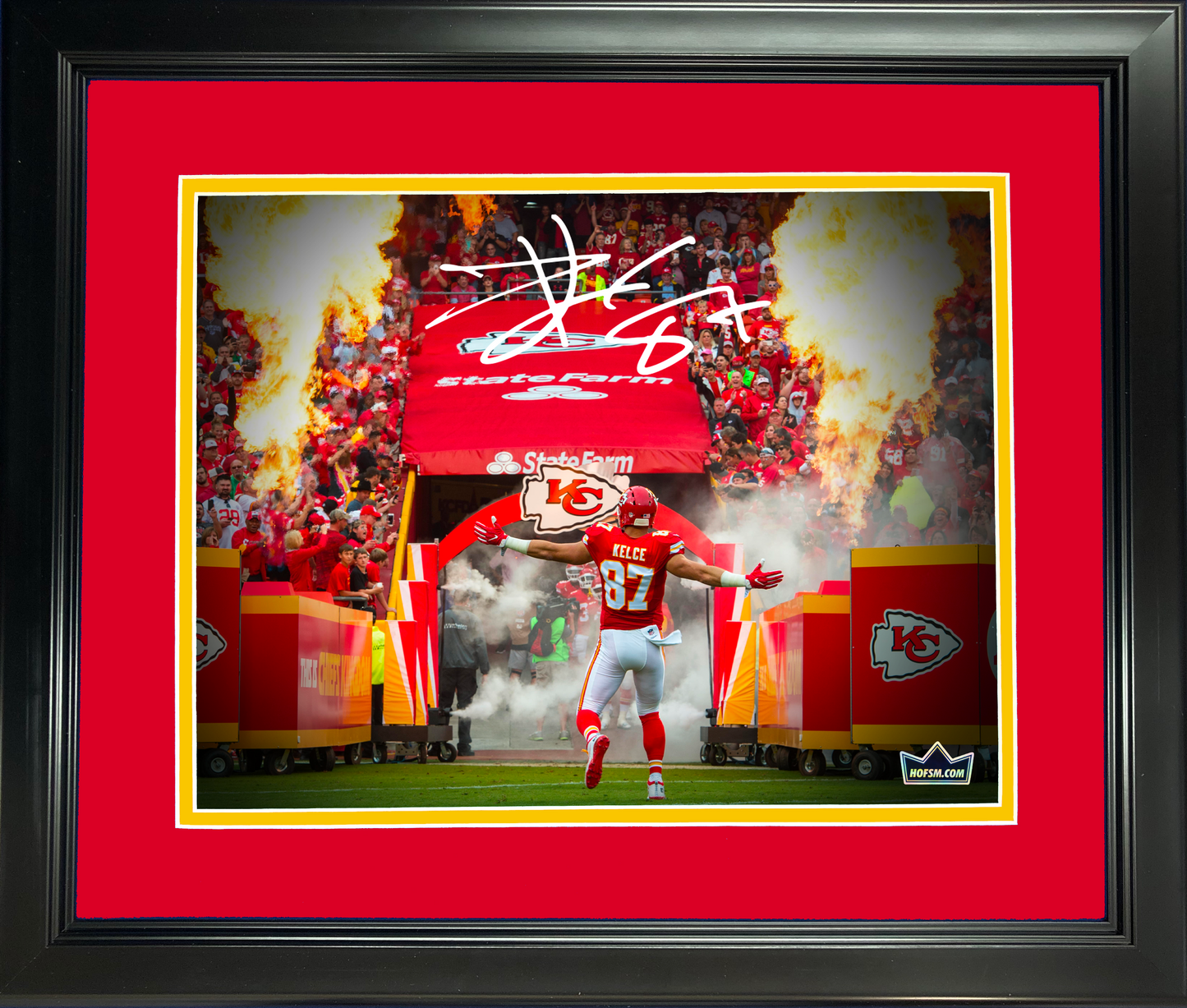 Framed Travis Kelce Kansas City Chiefs Facsimile Laser Engraved Signature Auto 11"x14" Football Photo HOFSM Holo