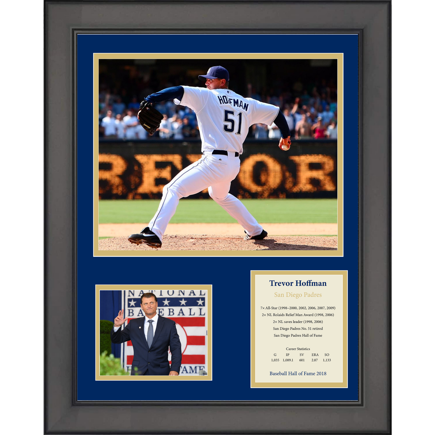 Framed Trevor Hoffman Hall of Fame San Diego Padres Baseball 11"x14" Three Photo Collage