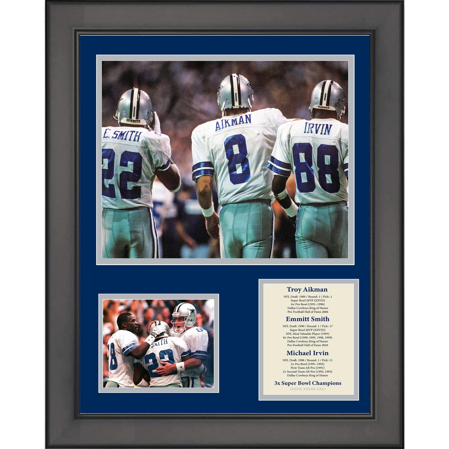 Framed Troy Aikman Emmitt Smith Michael Irvin Dallas Cowboys Big 3 11"x14" Football Three Photo Collage