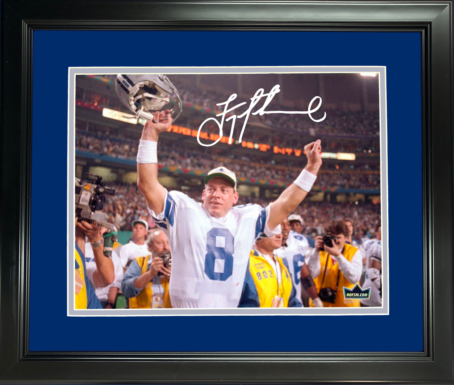 Framed Troy Aikman Dallas Cowboys Facsimile Laser Engraved Signature Auto 11"x14" Football Photo HOFSM Holo