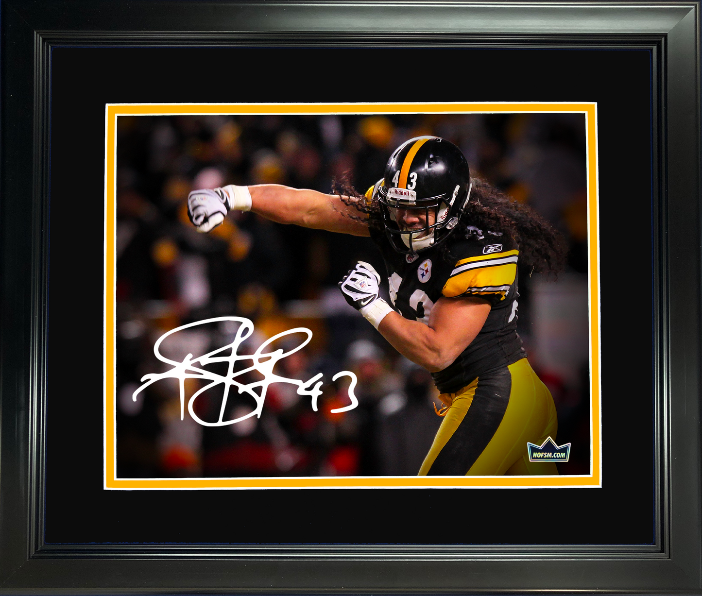 Framed Troy Polamalu Facsimile Laser Engraved Signature Auto Pittsburgh Steelers 11"x14" Football Photo HOFSM Holo