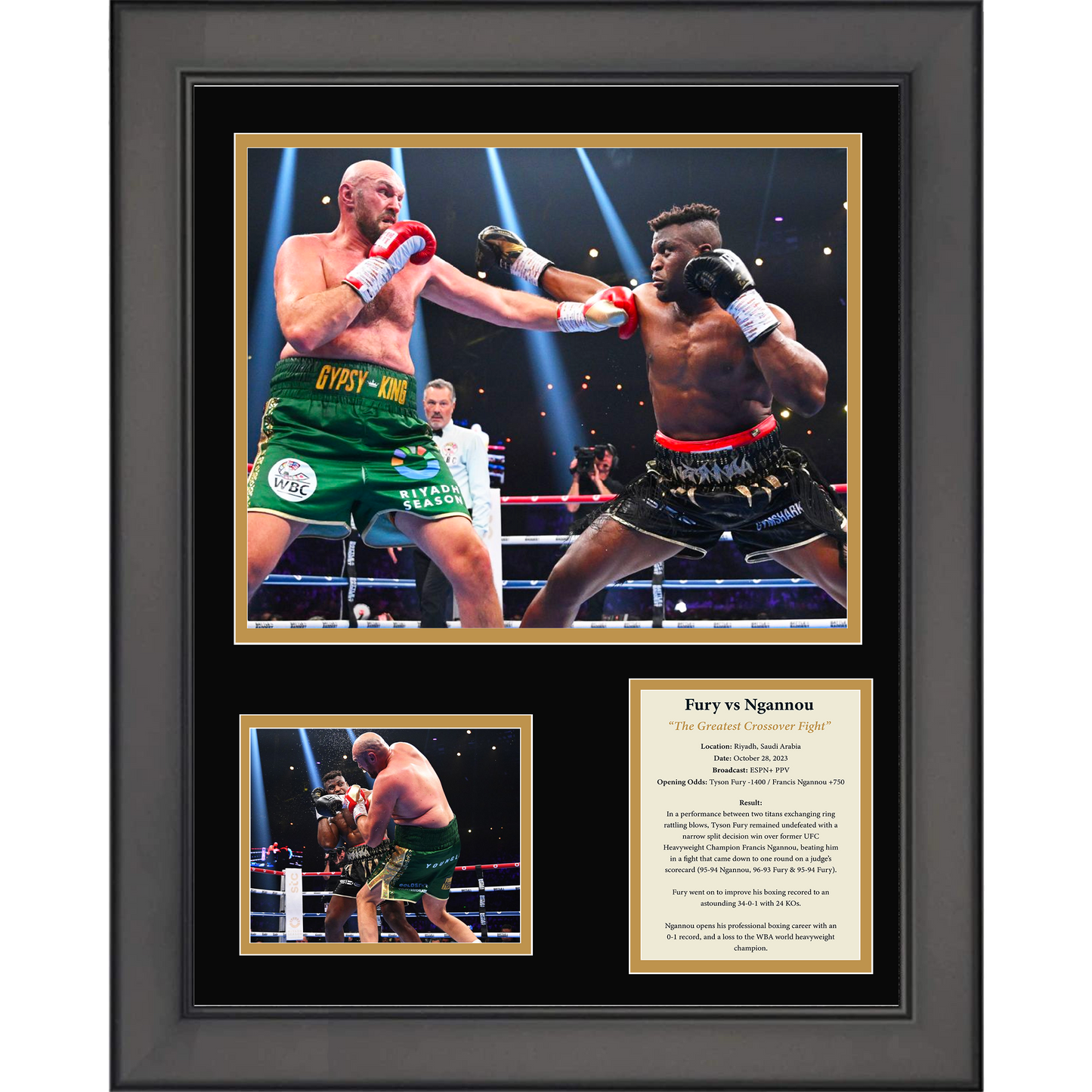 Framed Tyson Fury vs Francis Ngannou The Greatest Crossover Fight Boxing 11"x14" Three Photo Collage