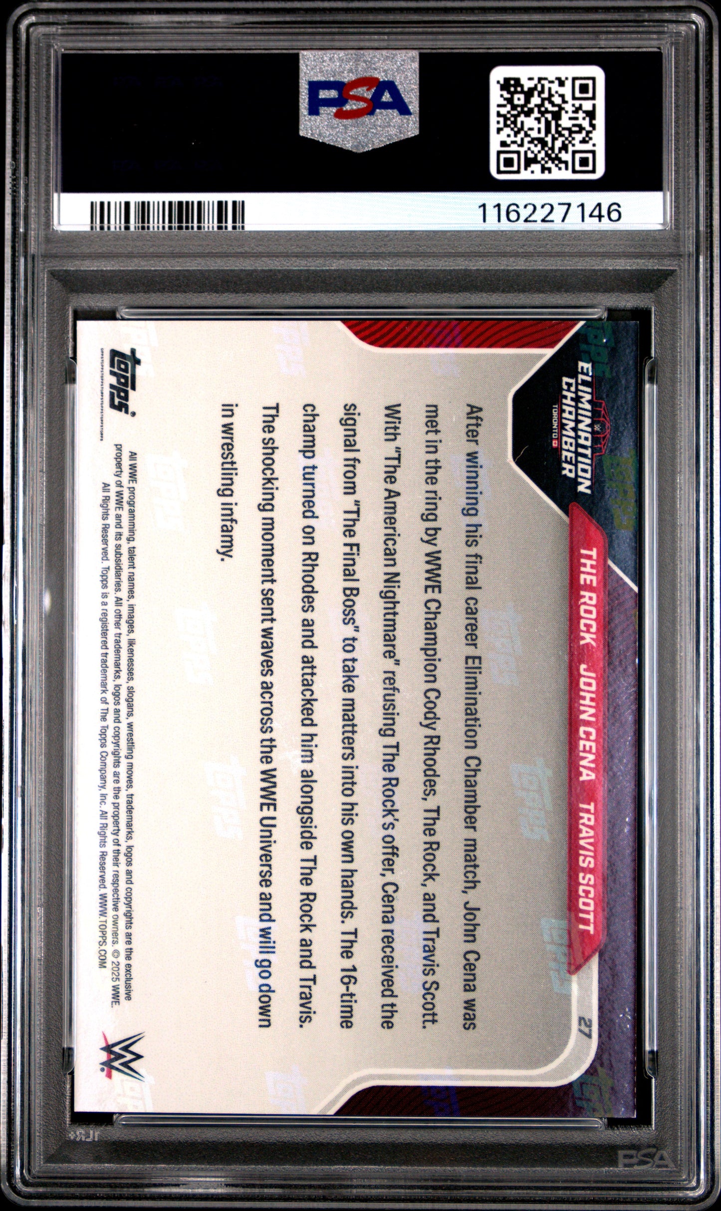Graded 2025 Topps Now WWE The Rock John Cena Travis Scott #27 Wrestling Card PSA 9 Mint