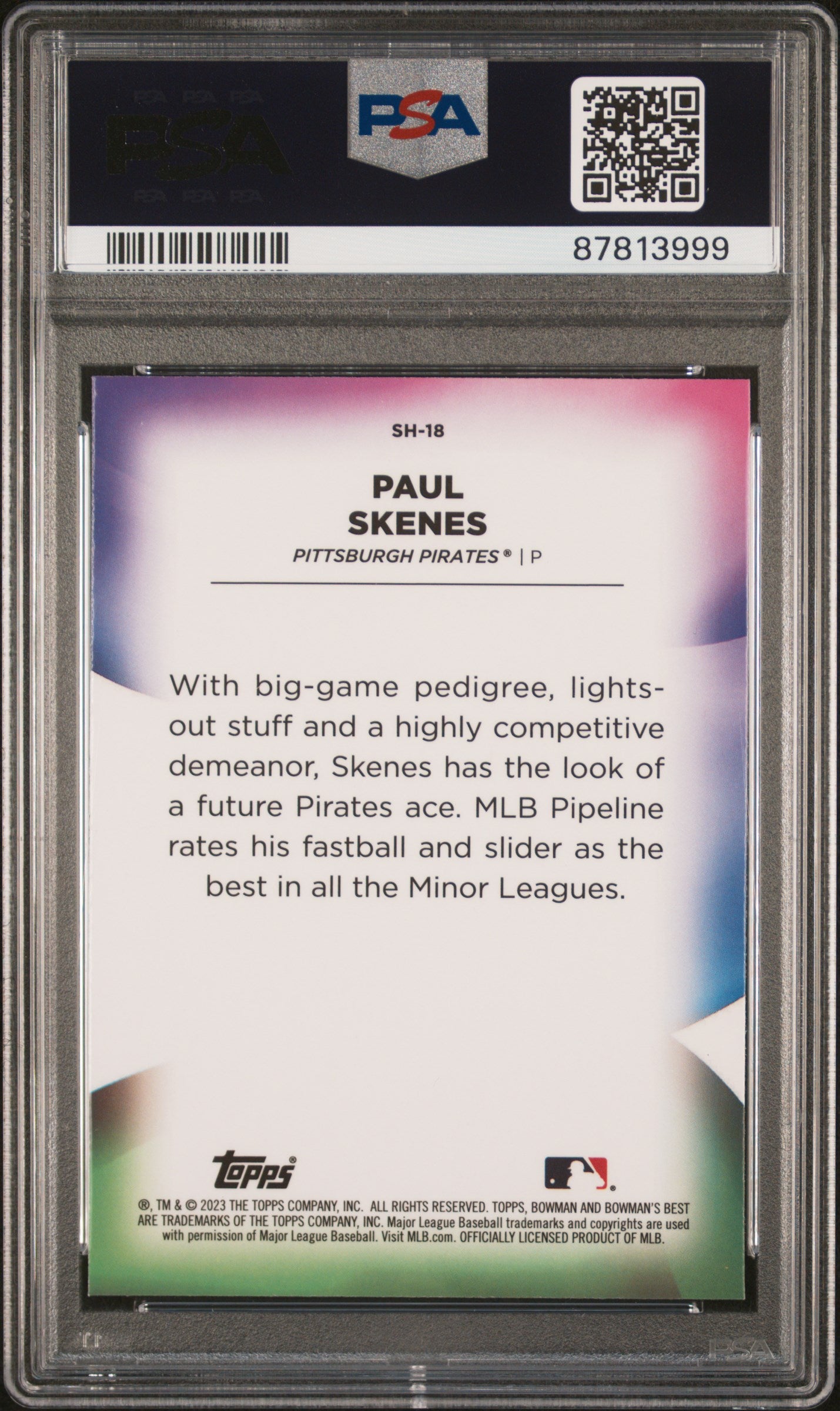 Graded 2023 Topps Bowmans Best Paul Skenes #SH18 Shellacked Mini Diamond Rookie RC Baseball Card PSA 10 Gem Mint