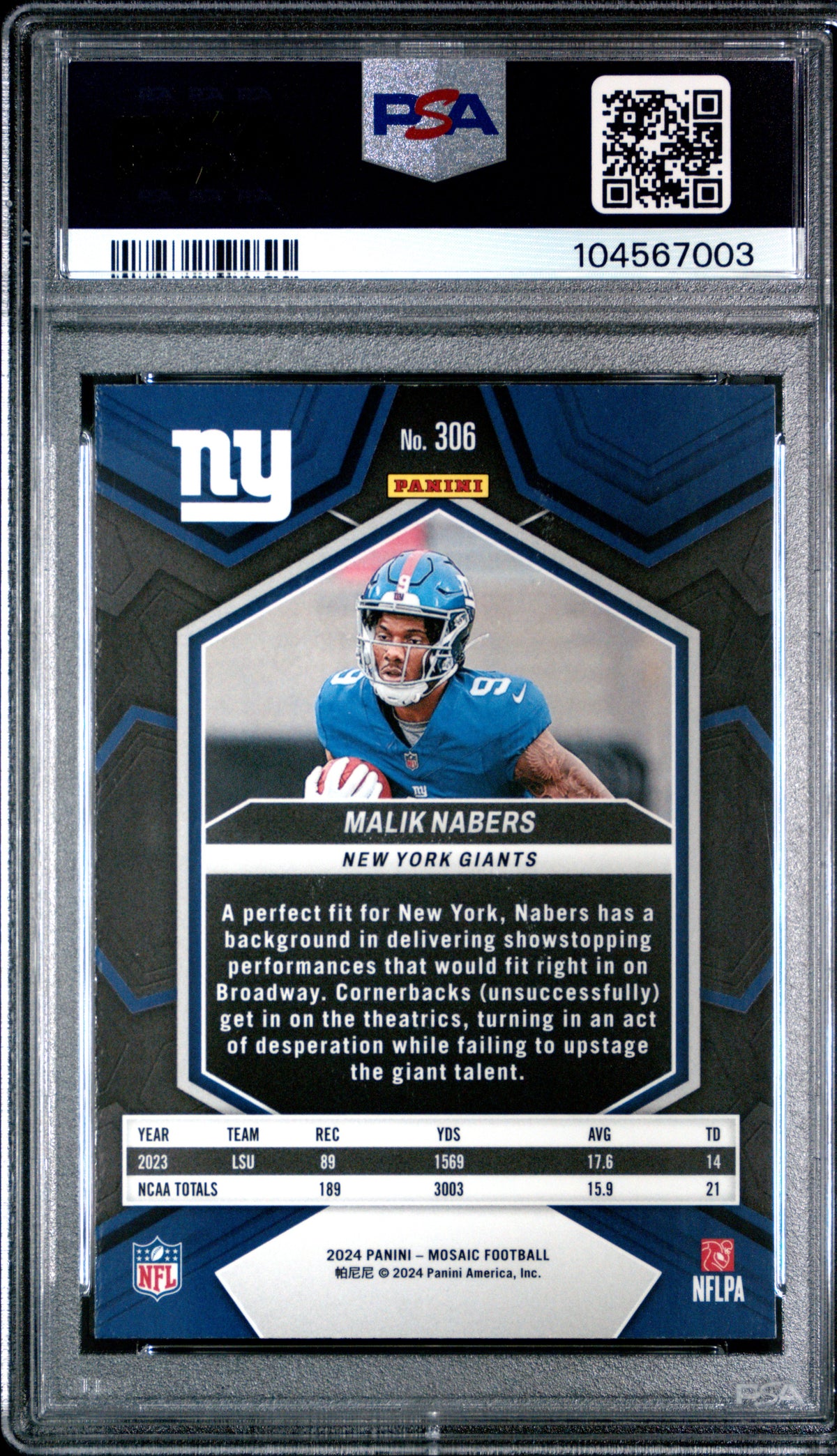 Graded 2024 Panini Mosaic Malik Nabers #306 Rookie RC Football Card PSA 8 Near Mint
