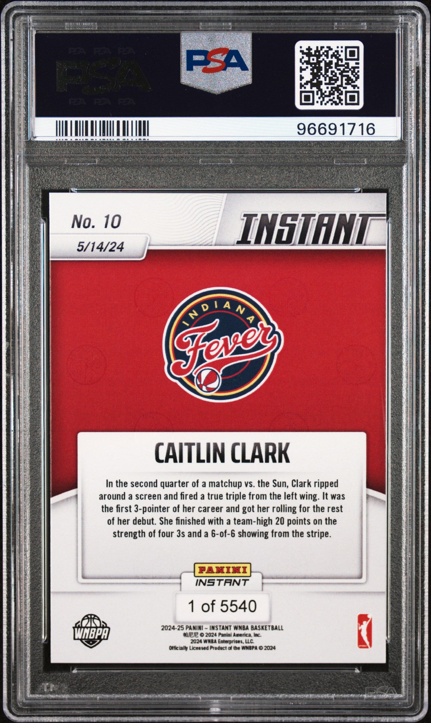 Graded 2024 Panini Instant WNBA Caitlin Clark #10 Rookie RC Basketball Card PSA 9 Mint