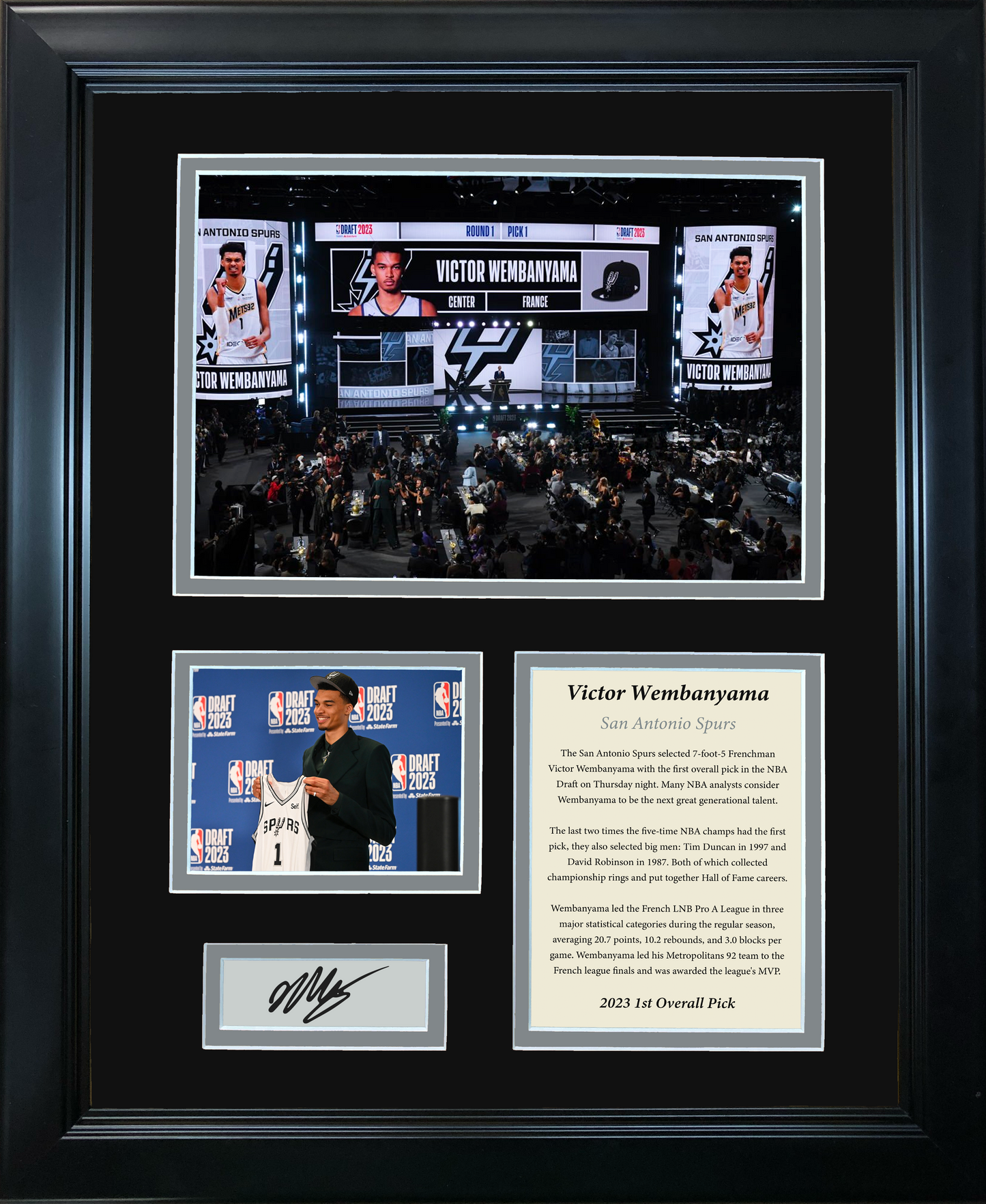 Framed Victor Wembanyama 2023 1st Overall Pick Facsimile Laser Engraved Signature Auto San Antonio Spurs Basketball 11"x14" Photo Sig Collage