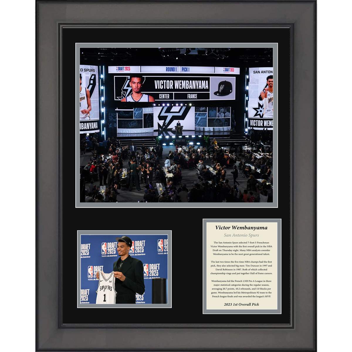 Framed Victor Wembanyama 2023 1st Overall Pick San Antonio Spurs Basketball 11"x14" Three Photo Collage