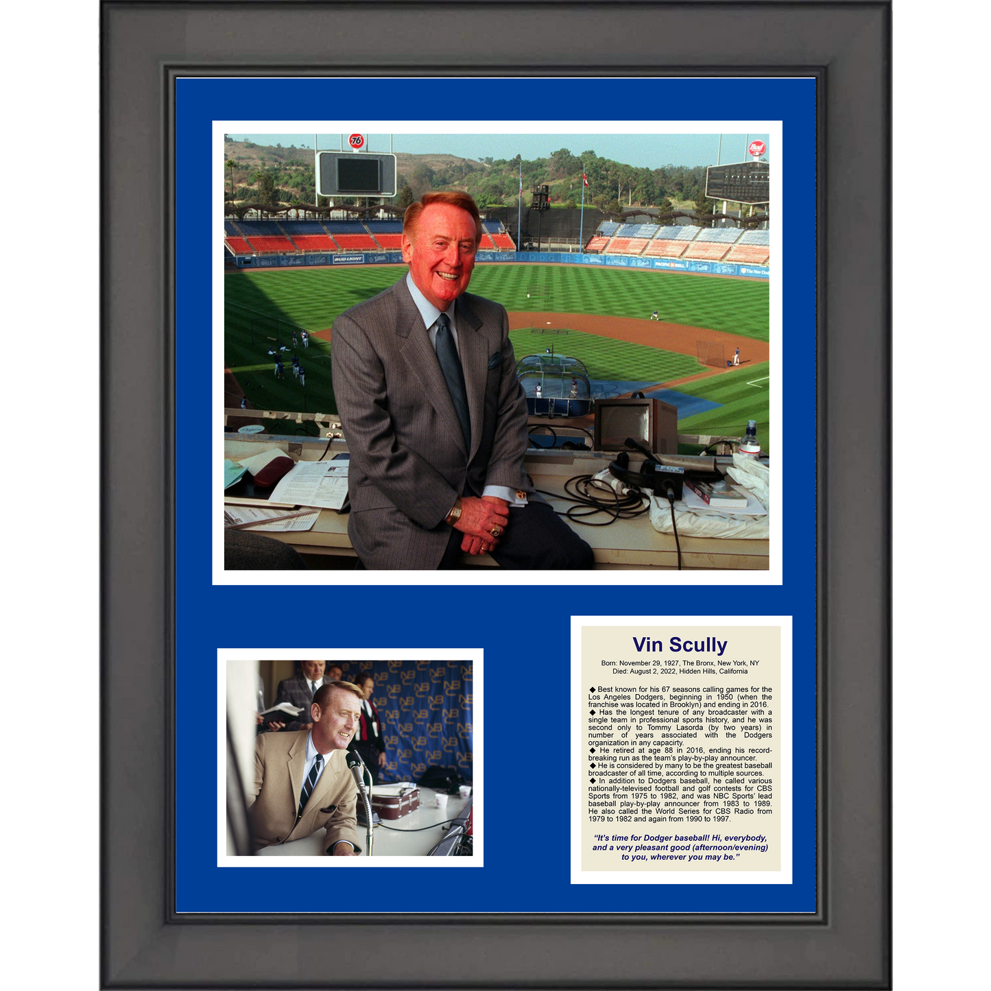 Framed Vin Scully Baseball 11"x14" Three Photo Collage