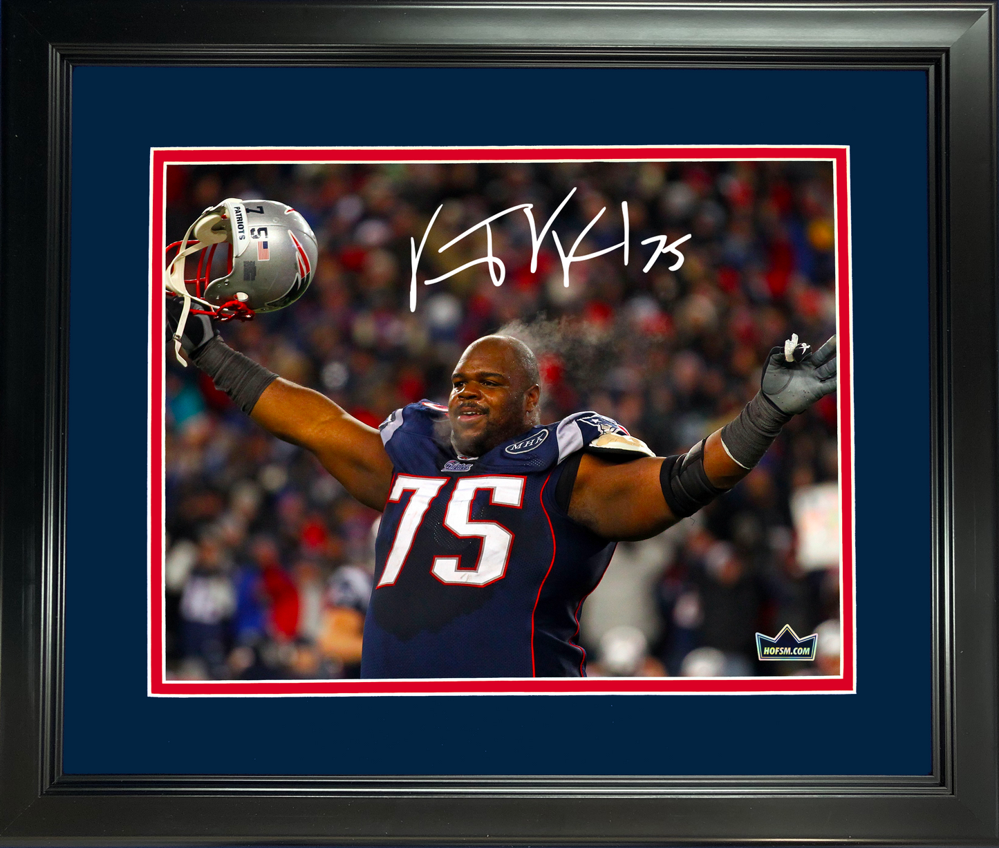 Framed Vince Wilfork Facsimile Laser Engraved Signature Auto New England Patriots 11"x14" Football Photo HOFSM Holo