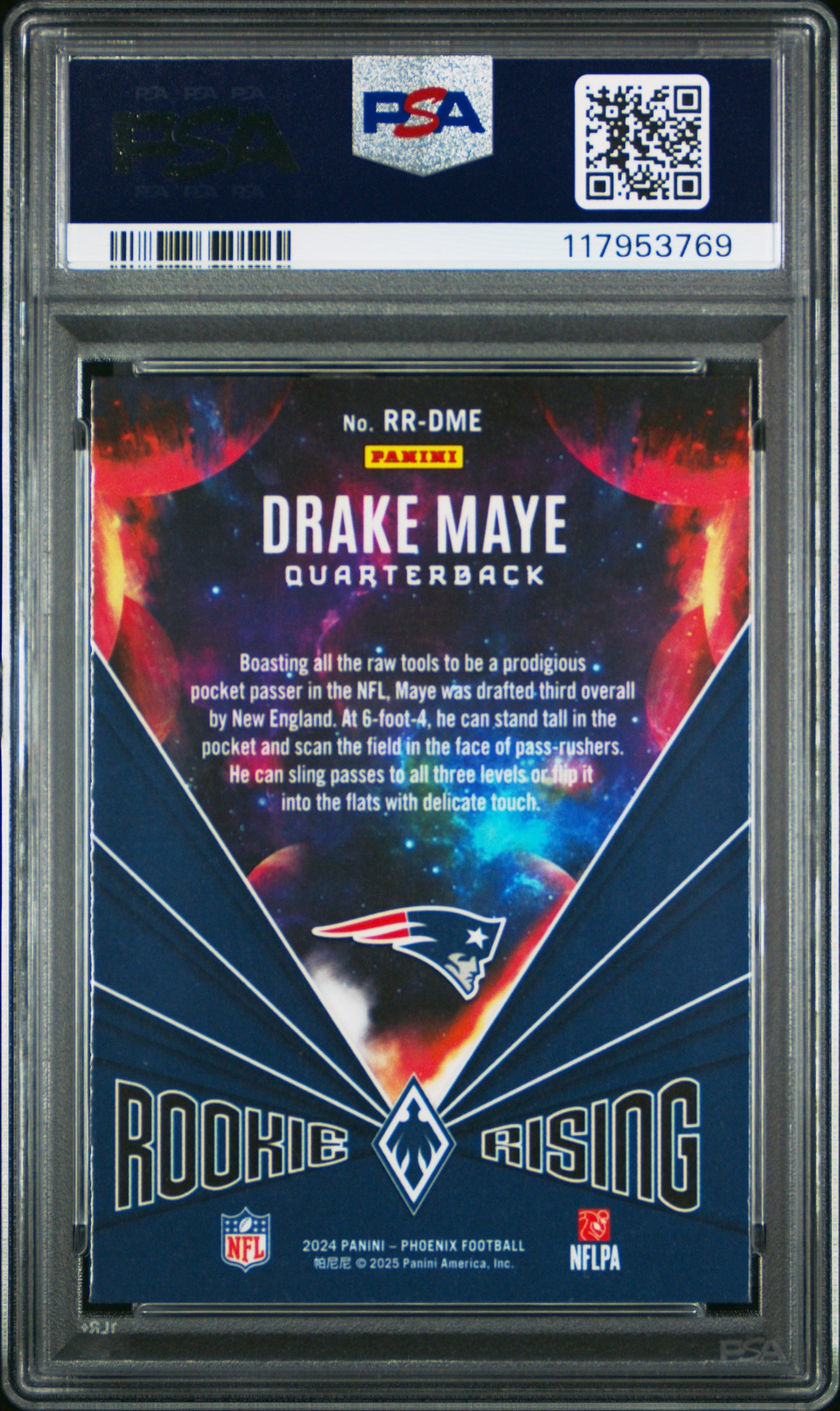 Graded 2024 Panini Phoenix Drake Maye #RRDME Rookie Rising Wave Rookie RC Football Card PSA 10 Gem Mint