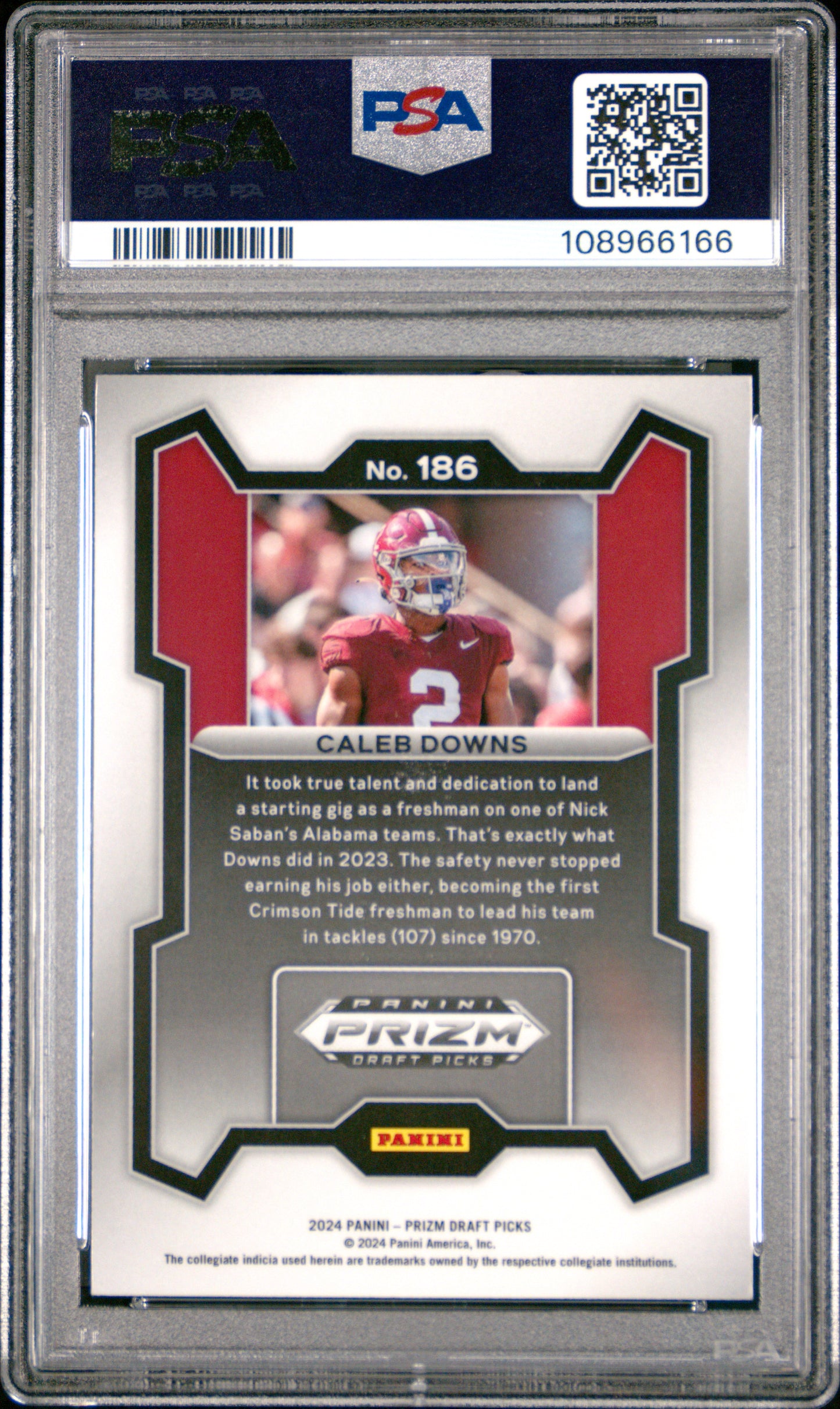 Graded 2024 Panini Prizm Draft Picks Caleb Downs #186 Rookie RC Football Card PSA 10 Gem Mint