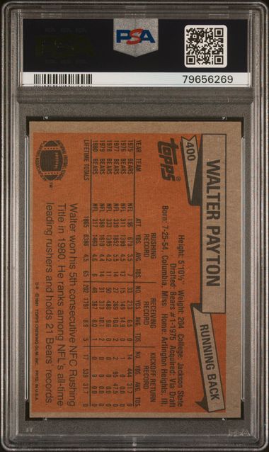 Graded 1981 Topps Walter Payton #400 Football Card PSA 7 Near Mint