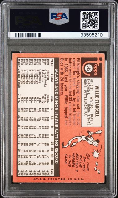 Graded 1969 Topps Willie Stargell #545 Baseball Card PSA 3 Very Good