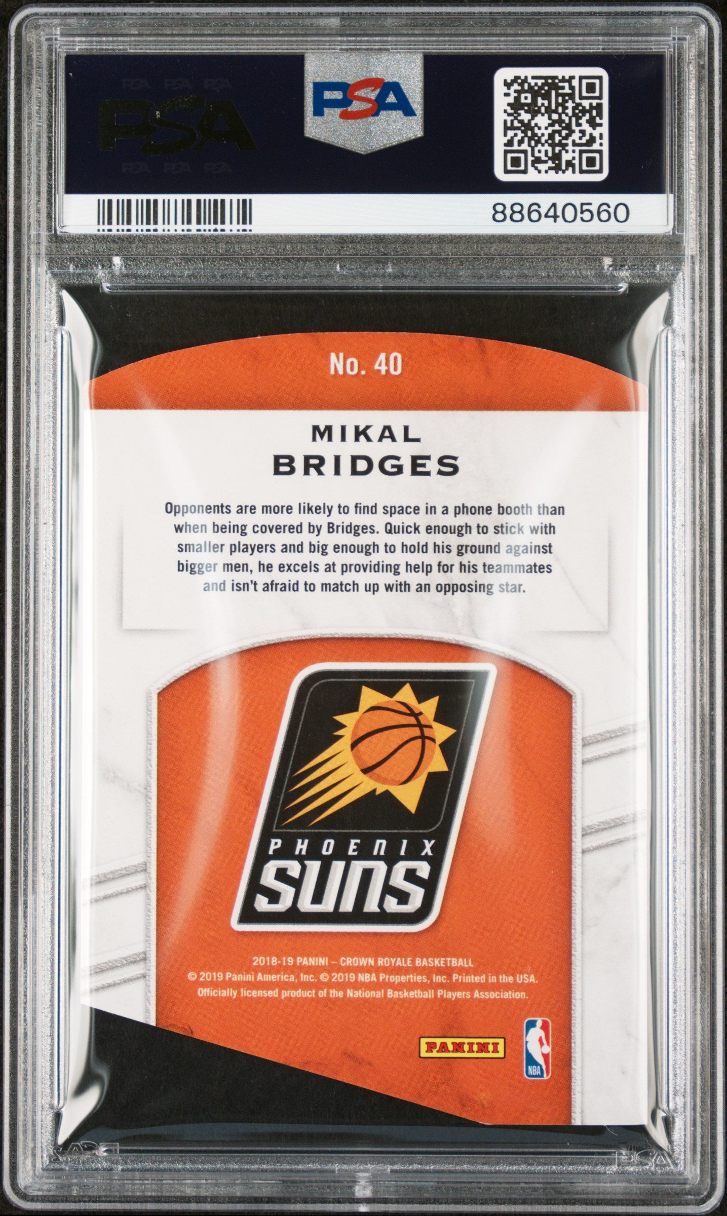 Graded 2018 Panini Crown Royale Mikal Bridges #40 Rookie Royalty Red /75 Rookie RC Basketball Card PSA 10 Gem Mint