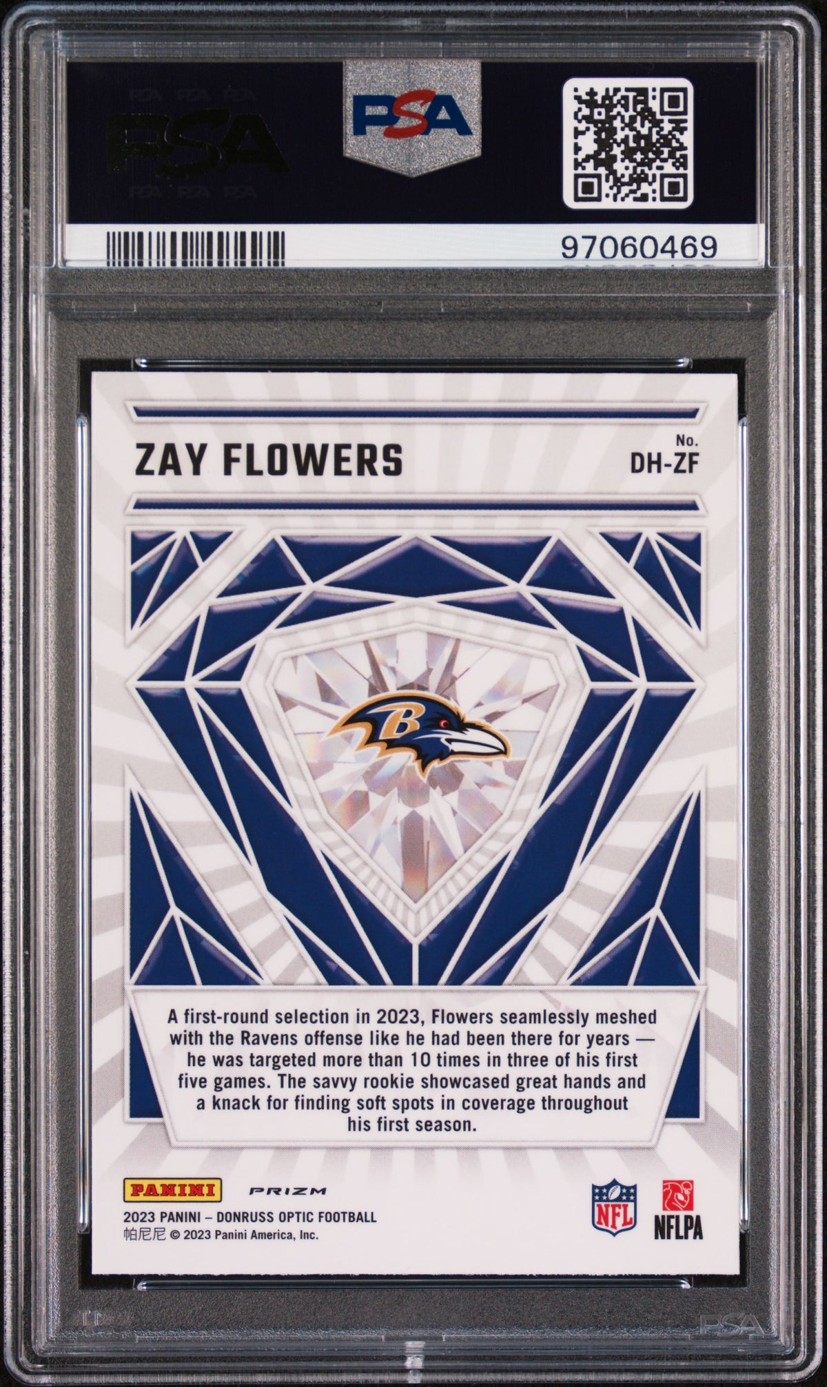 Graded 2023 Panini Donruss Optic Zay Flowers #DHZF Diamond Hands Rookie RC Football Card PSA 10 Gem Mint