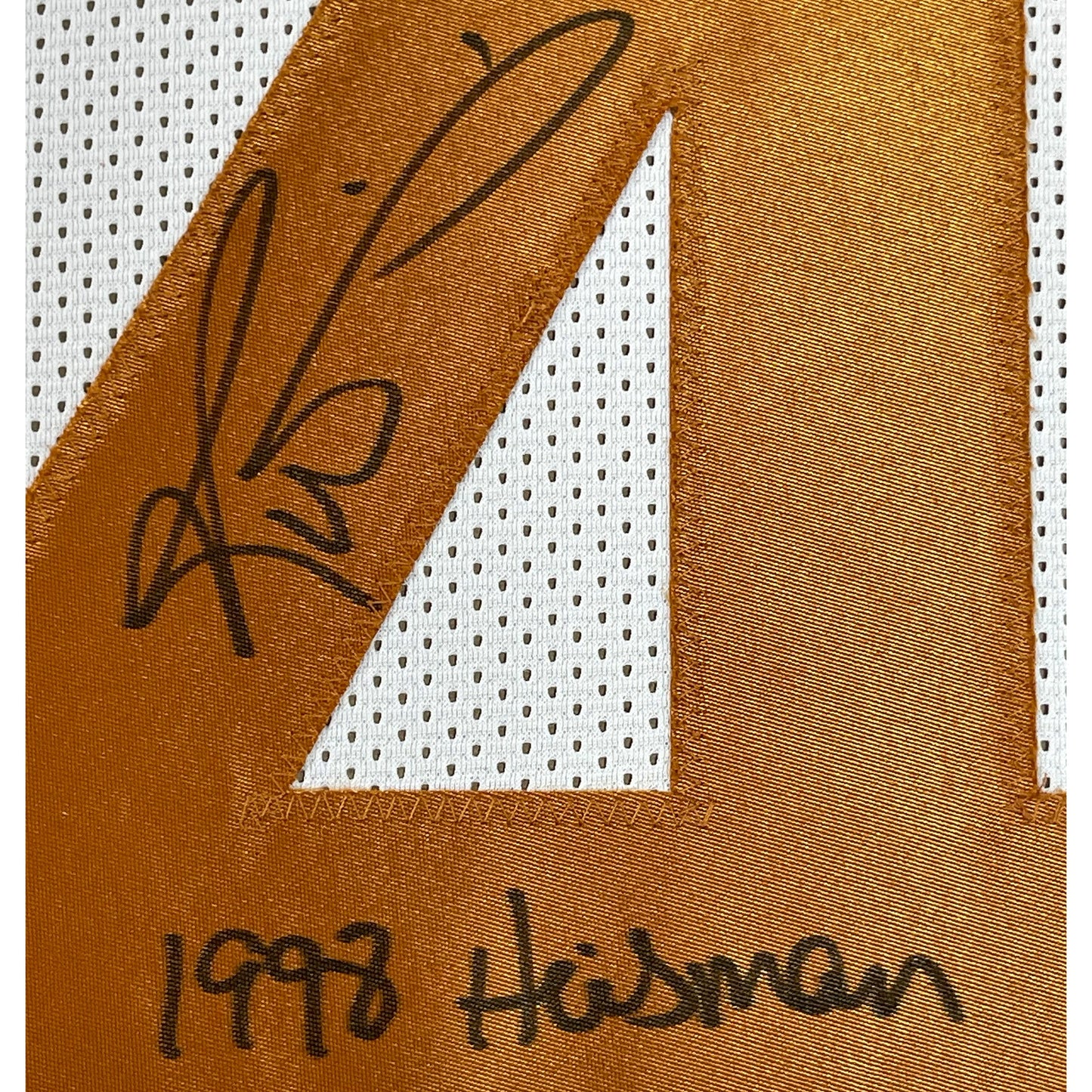 Framed Autographed/Signed Ricky Williams 35x39 1998 Heisman Texas Longhorns White Football Jersey JSA COA