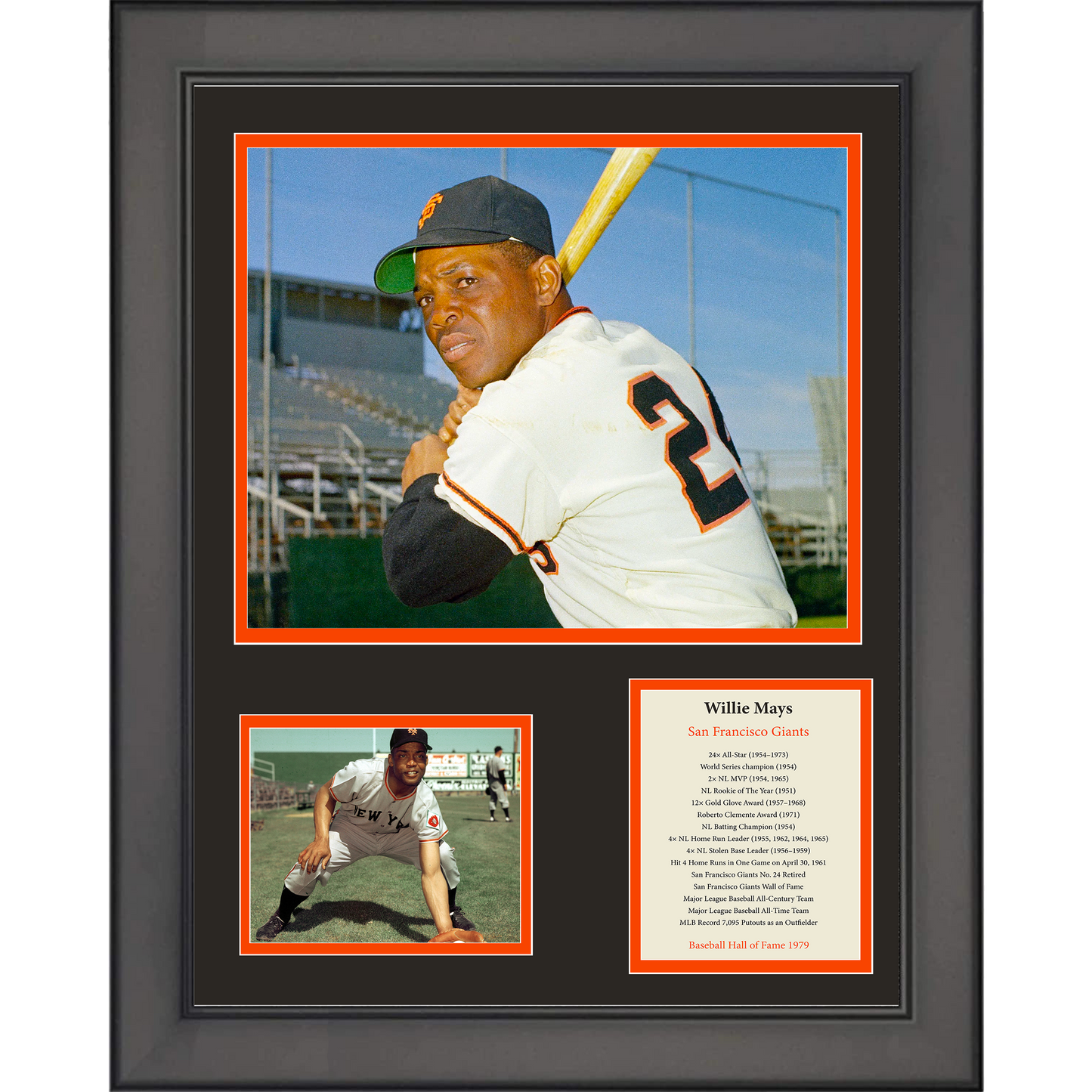Framed Willie Mays Hall of Fame San Francisco Giants Baseball 11"x14" Three Photo Collage