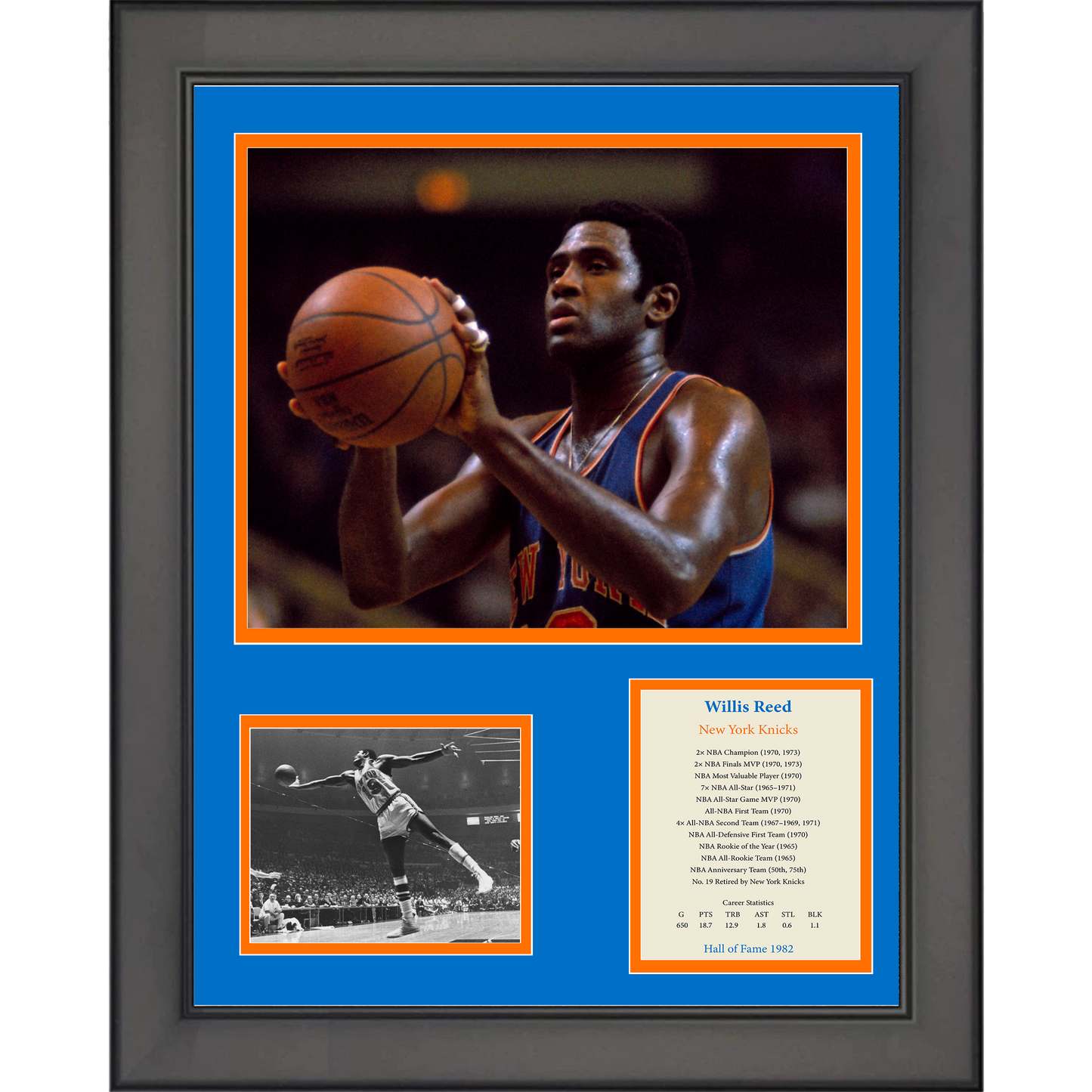 Framed Willis Reed Hall of Fame New York Knicks Basketball 11"x14" Three Photo Collage
