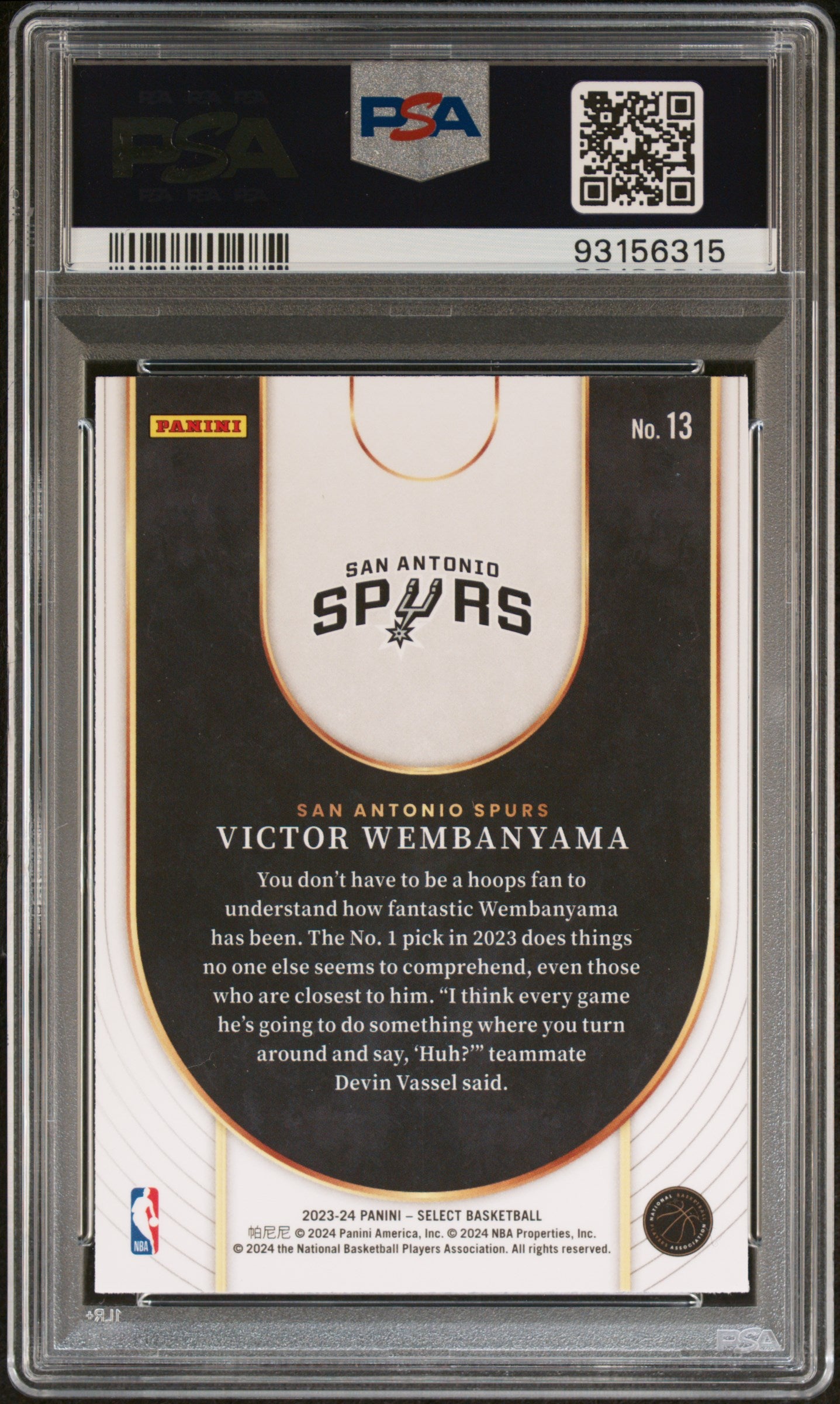 Graded 2023 Panini Select Victor Wembanyama #13 Neon Icon Rookie RC Basketball Card PSA 10 Gem Mint