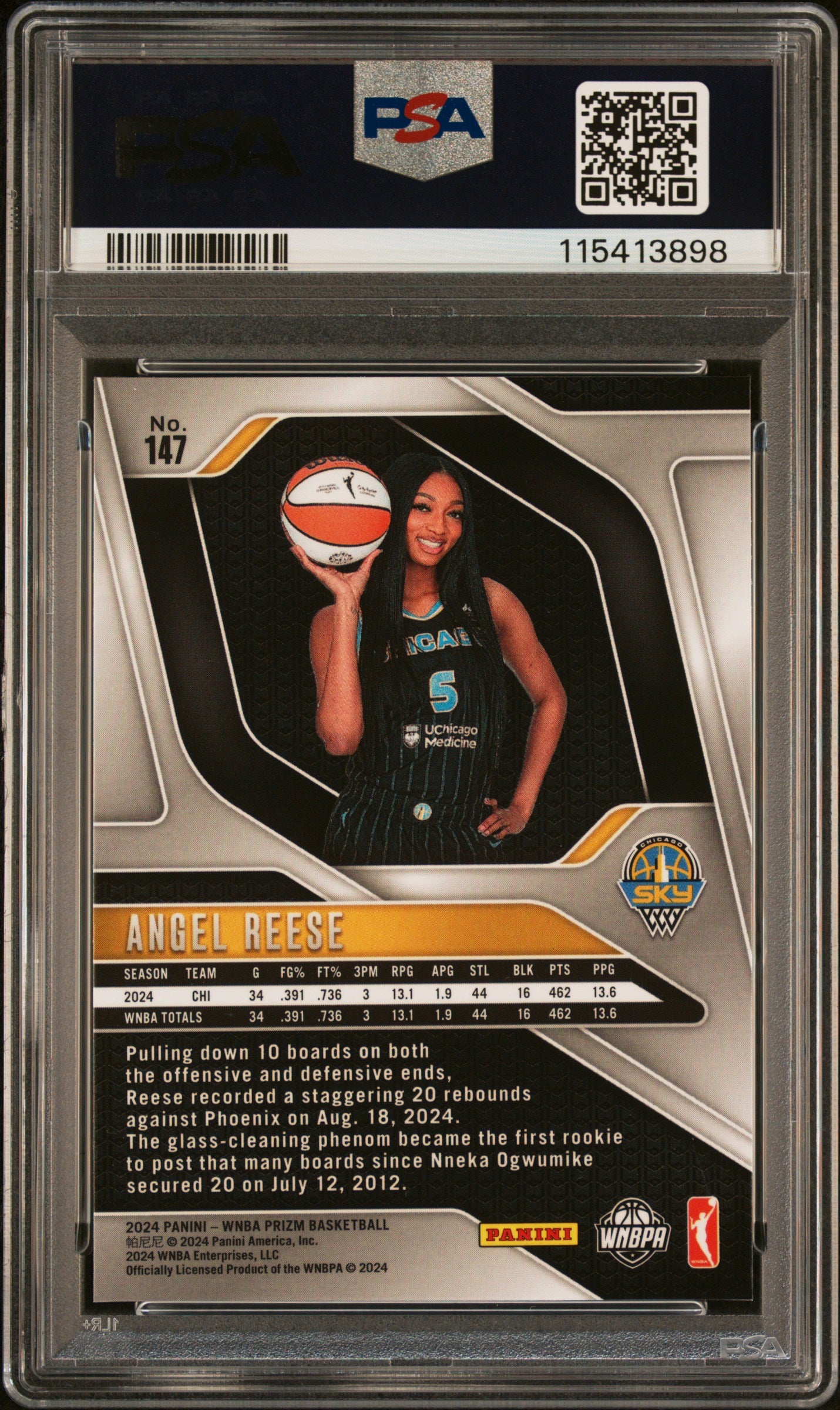 Graded 2024 Panini Prizm Angel Reese #147 Rookie RC Basketball Card PSA 8 Near Mint