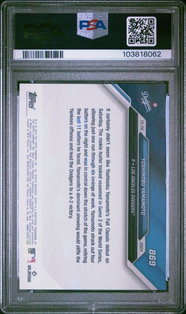 Graded 2024 Topps Now Yoshinobu Yamamoto #869 Rookie RC Baseball Card PSA 10 Gem Mint