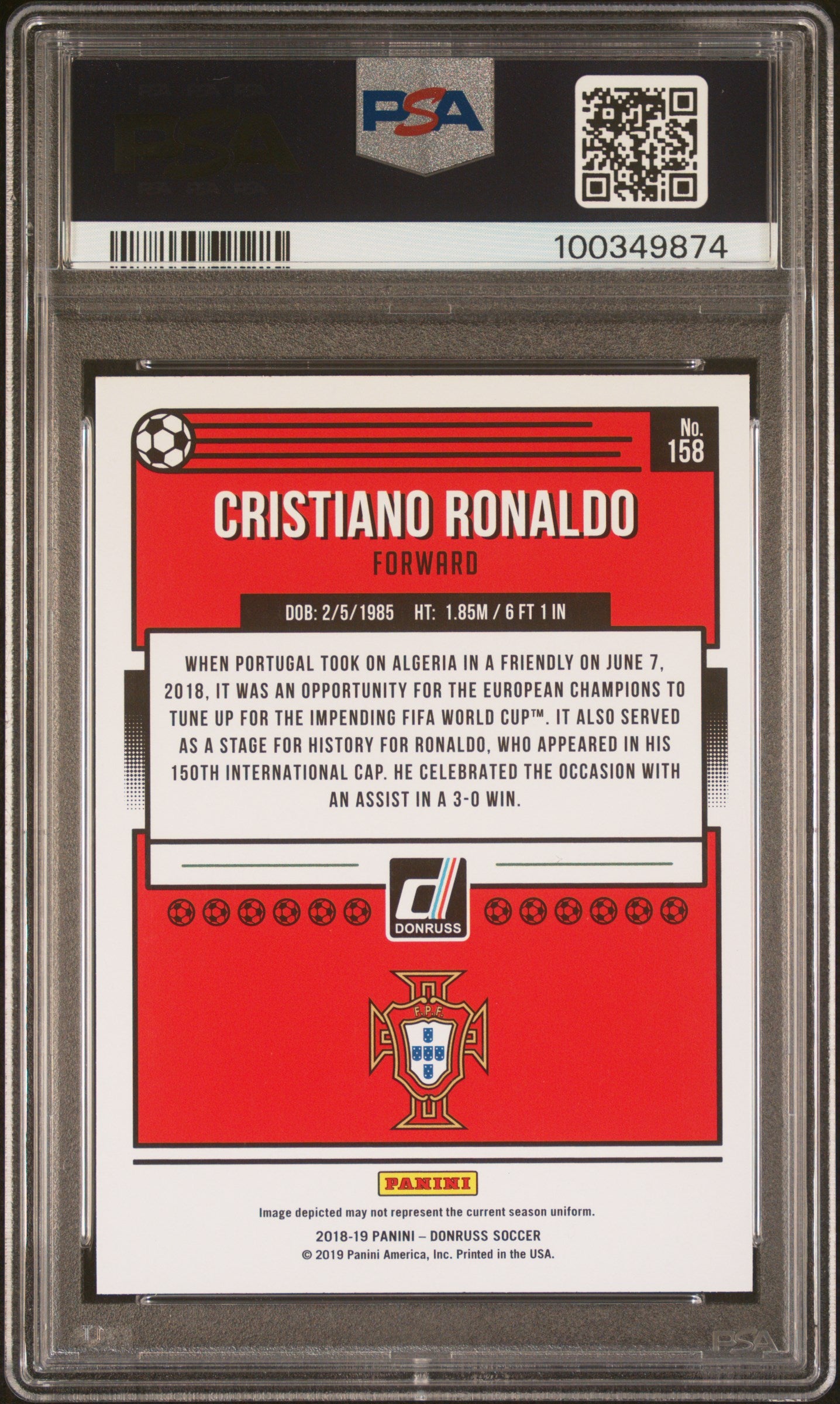Graded 2018 Panini Donruss Cristiano Ronaldo #156 Press Proof Red Soccer Card PSA 10 Gem Mint