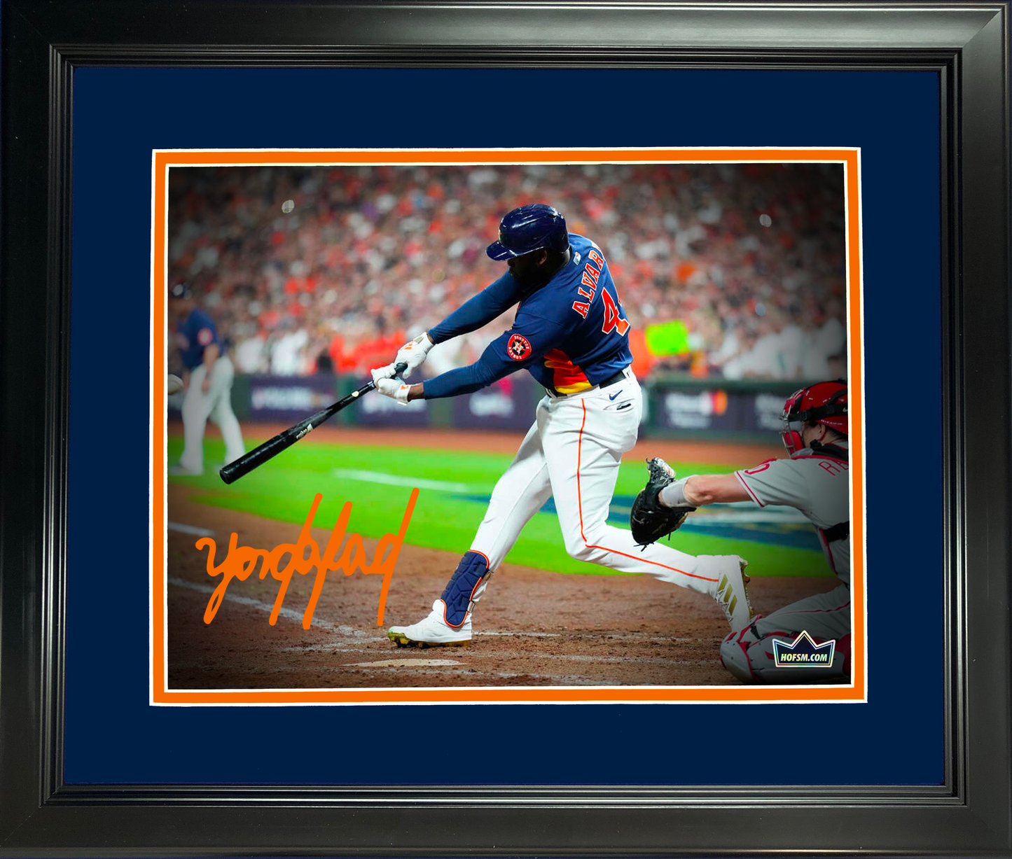 Framed Yordan Alvarez 2022 World Series Game 6 Home Run Houston Astros Facsimile Laser Engraved Signature Auto 11"x14" Baseball Photo HOFSM Holo