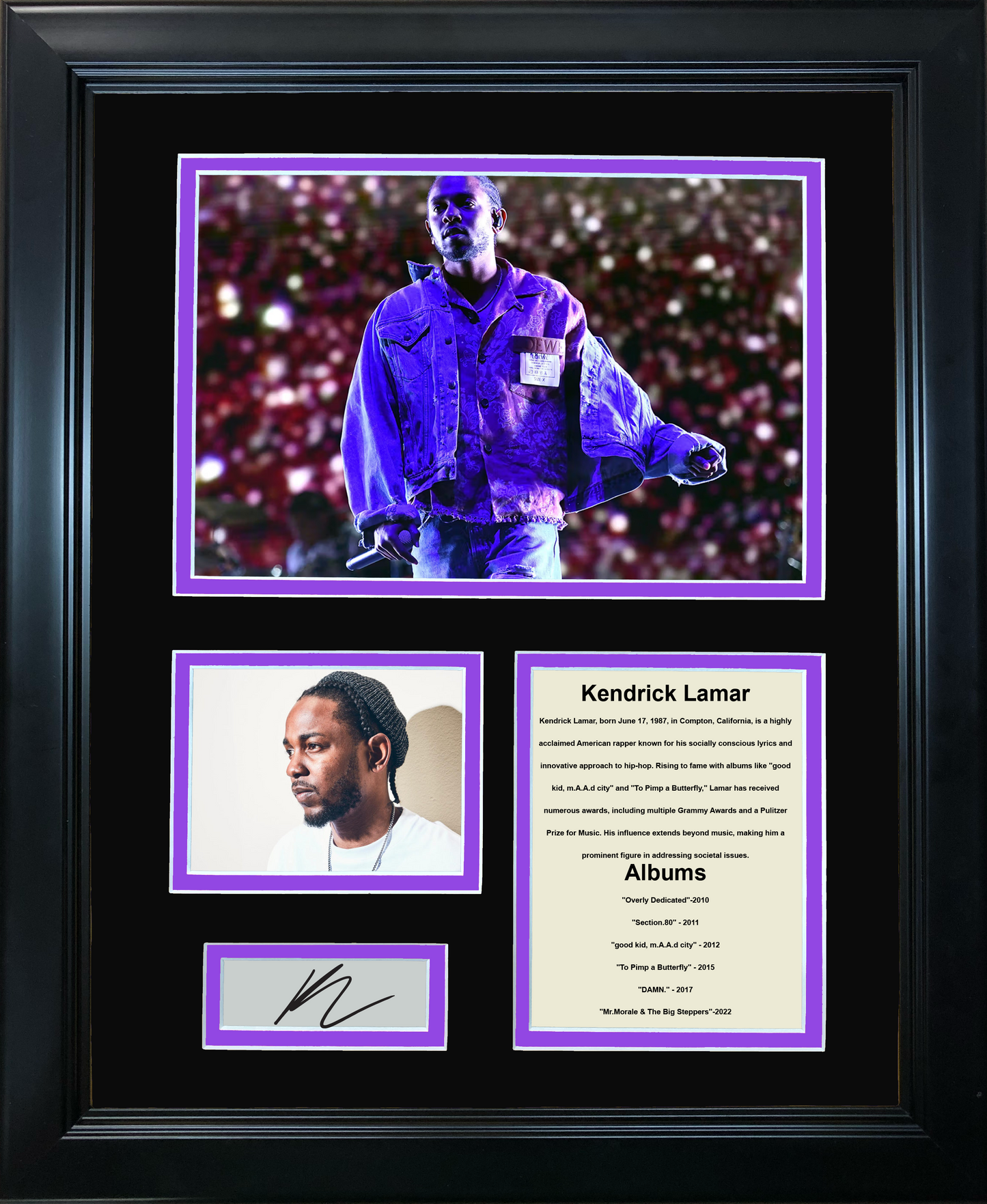 Framed Kendrick Lamar Discography Facsimile Laser Engraved Signature Auto 11"x14" Music Photo Sig Collage