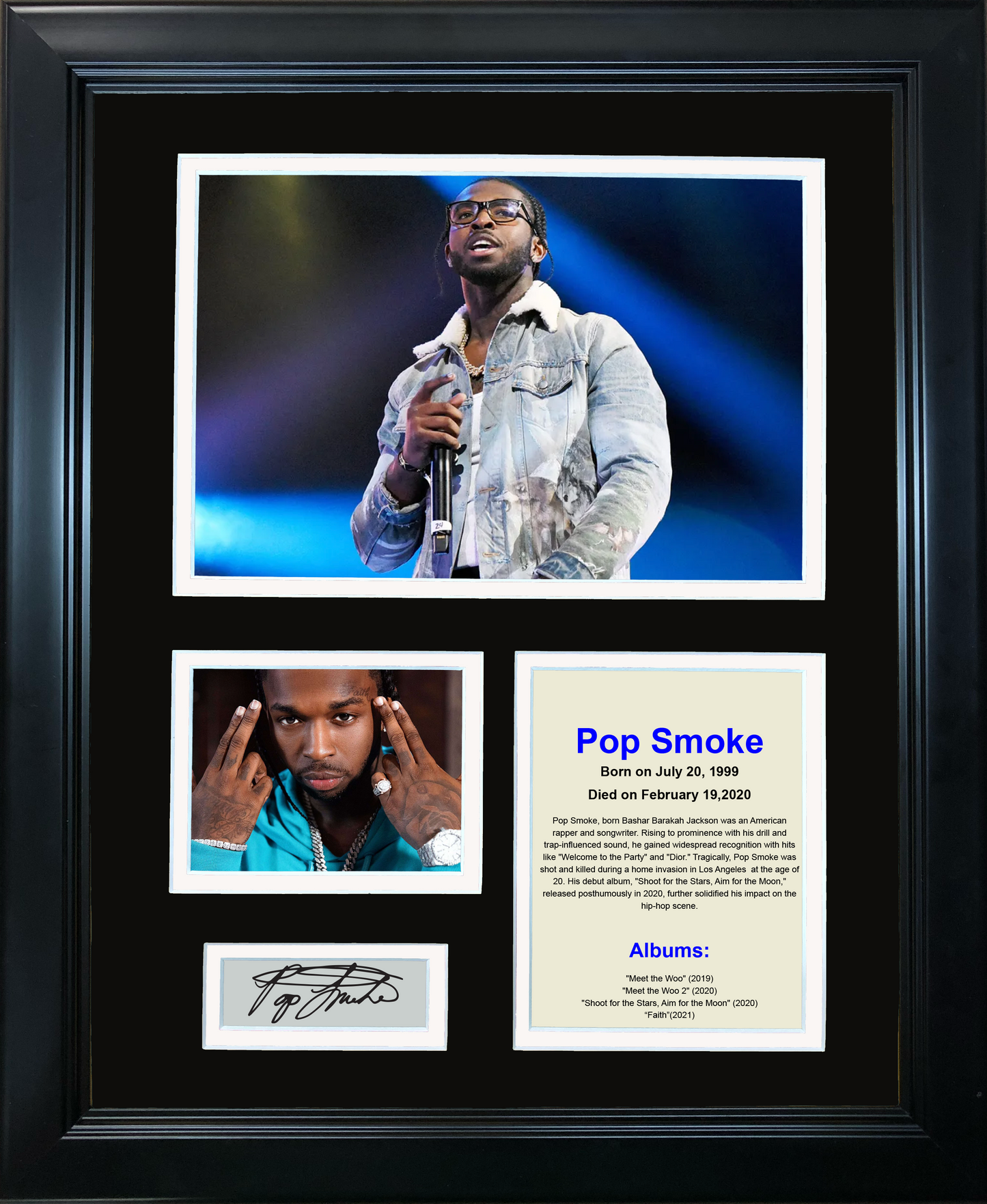 Framed Pop smoke Discography Facsimile Laser Engraved Signature Auto 11"x14"Music Photo Sig Collage