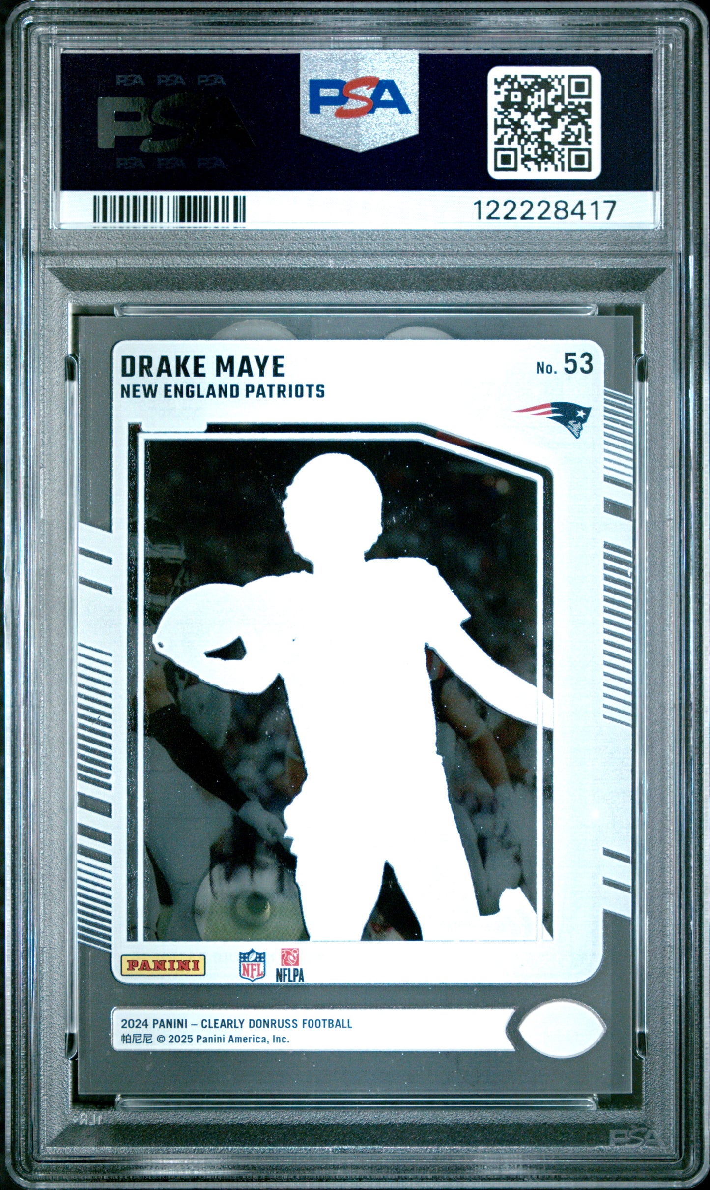 Graded 2024 Panini Clearly Donruss Drake Maye #53 Rookie RC Football Card PSA 8 Near Mint