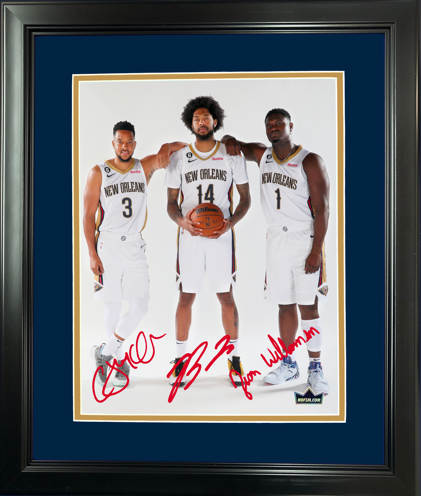 Framed Zion Williamson, Brandon Ingram & C.J. McCollum New Orleans Pelicans Facsimile Laser Engraved Signature Auto 11"x14" Basketball Photo HOFSM Holo