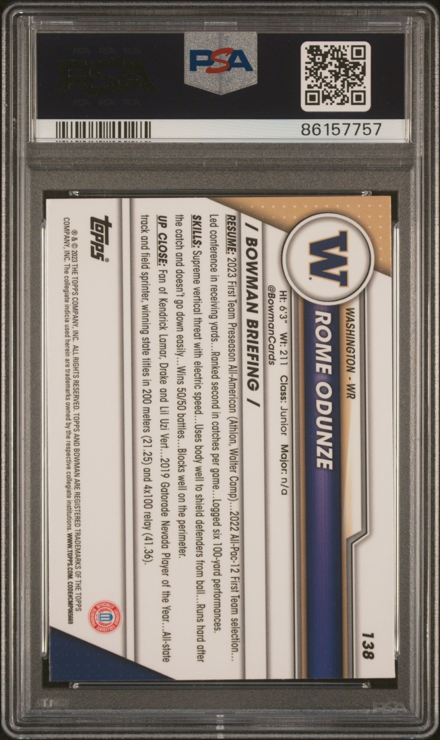 Graded 2023 Topps Bowman U Chrome Rome Odunze #138 X-Fractor Rookie RC Football Card PSA 10 Gem Mint