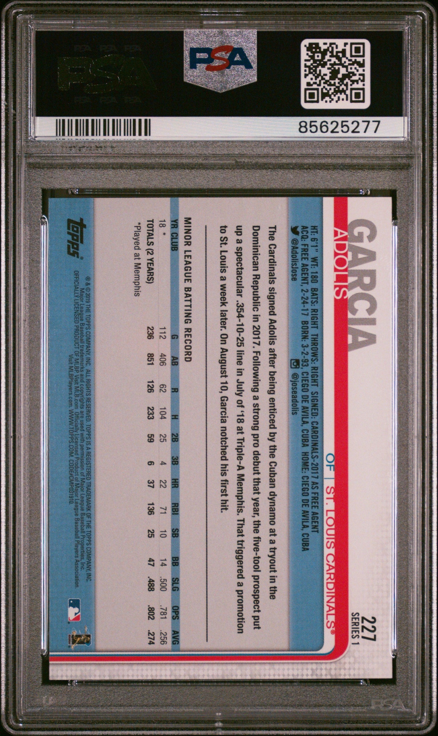 Graded 2019 Topps Adolis Garcia #227 Rookie RC Baseball Card PSA 10 Gem Mint