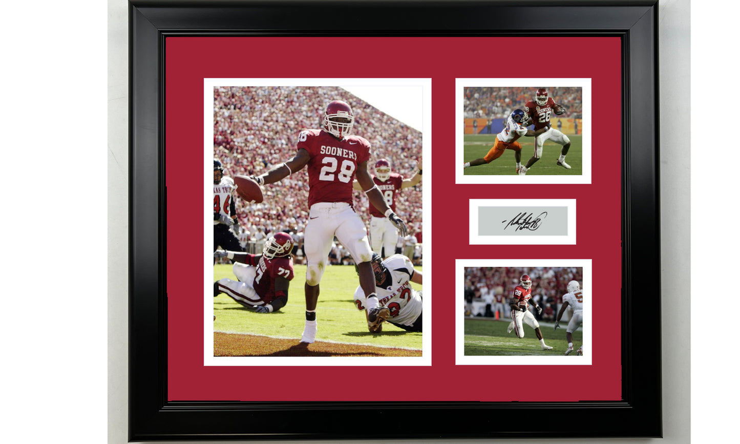 Framed Adrian Peterson Oklahoma Sooners Facsimile Laser Engraved Signature NCAA Football 14x11 3 Photo Collage