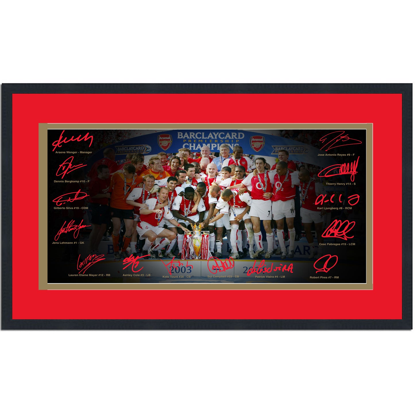 Framed Arsenal 2003/2004 The Invincibles Premier League Champions Facsimile Signature Team Auto 16x24 Soccer Photo