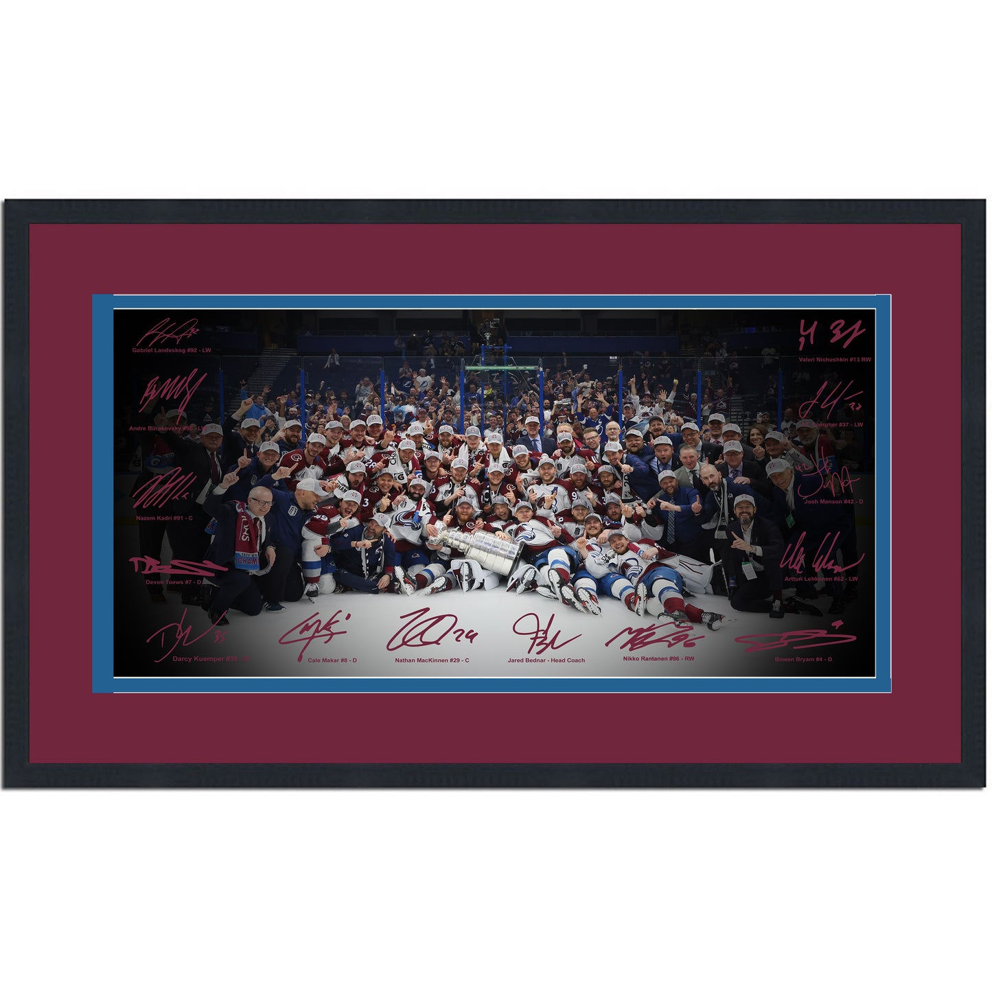 Framed Colorado Avalanche 2022 NHL Champions Facsimile Signature Team Auto 16x24 Hockey Photo