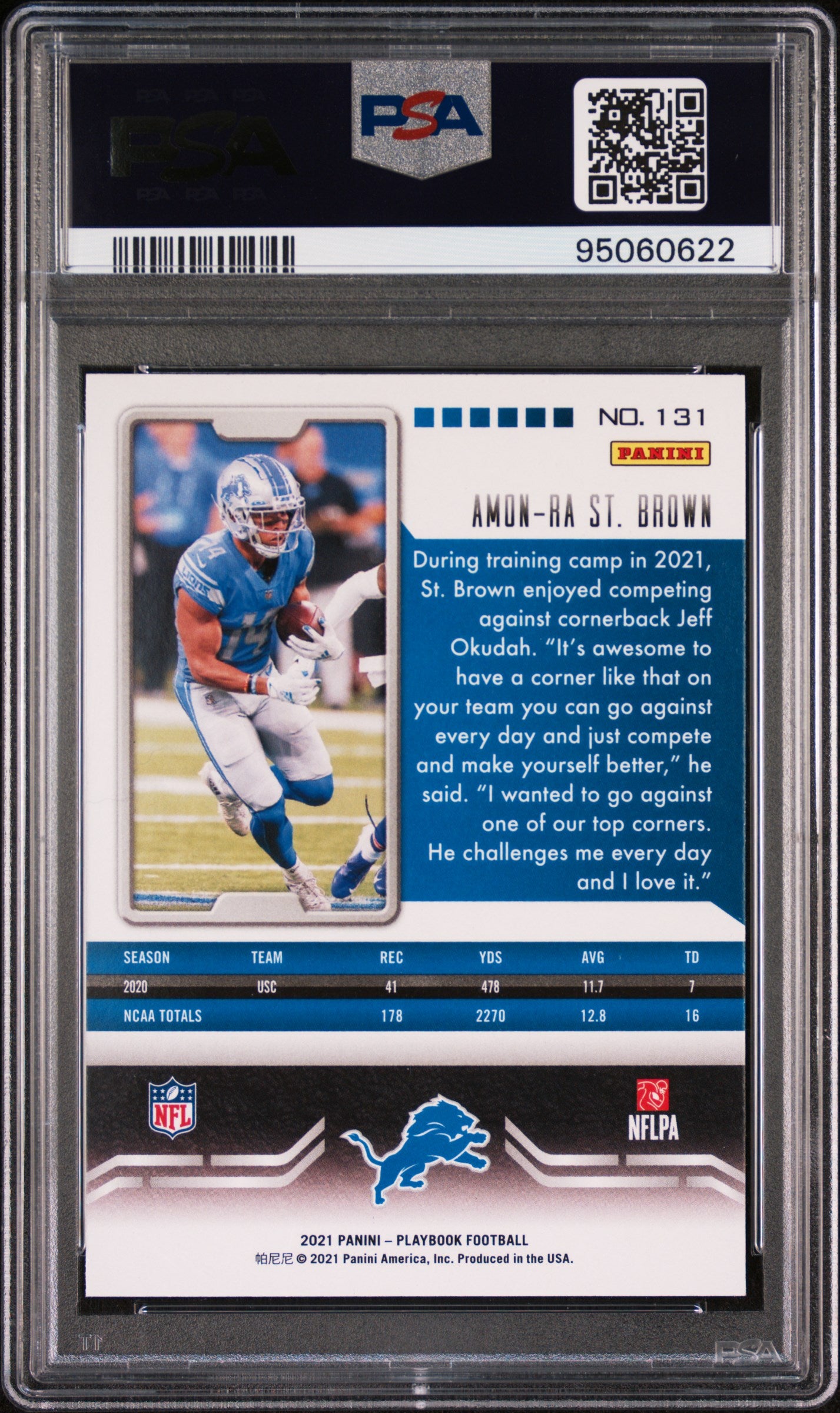 Graded 2021 Panini Playbook Amon-Ra St. Brown #131 Sparkle Rookie RC Football Card PSA 10 Gem Mint