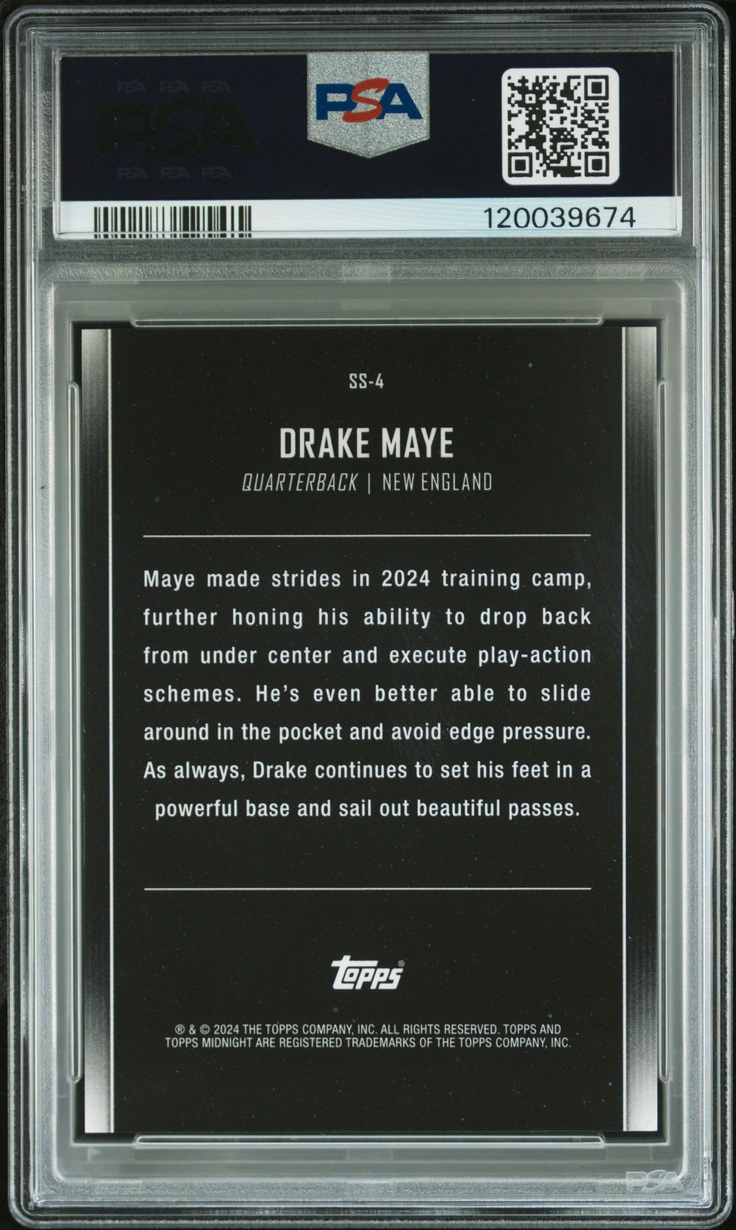 Graded 2024 Topps Midnight Drake Maye #SS4 Star Studded Rookie RC Football Card PSA 10 Gem Mint