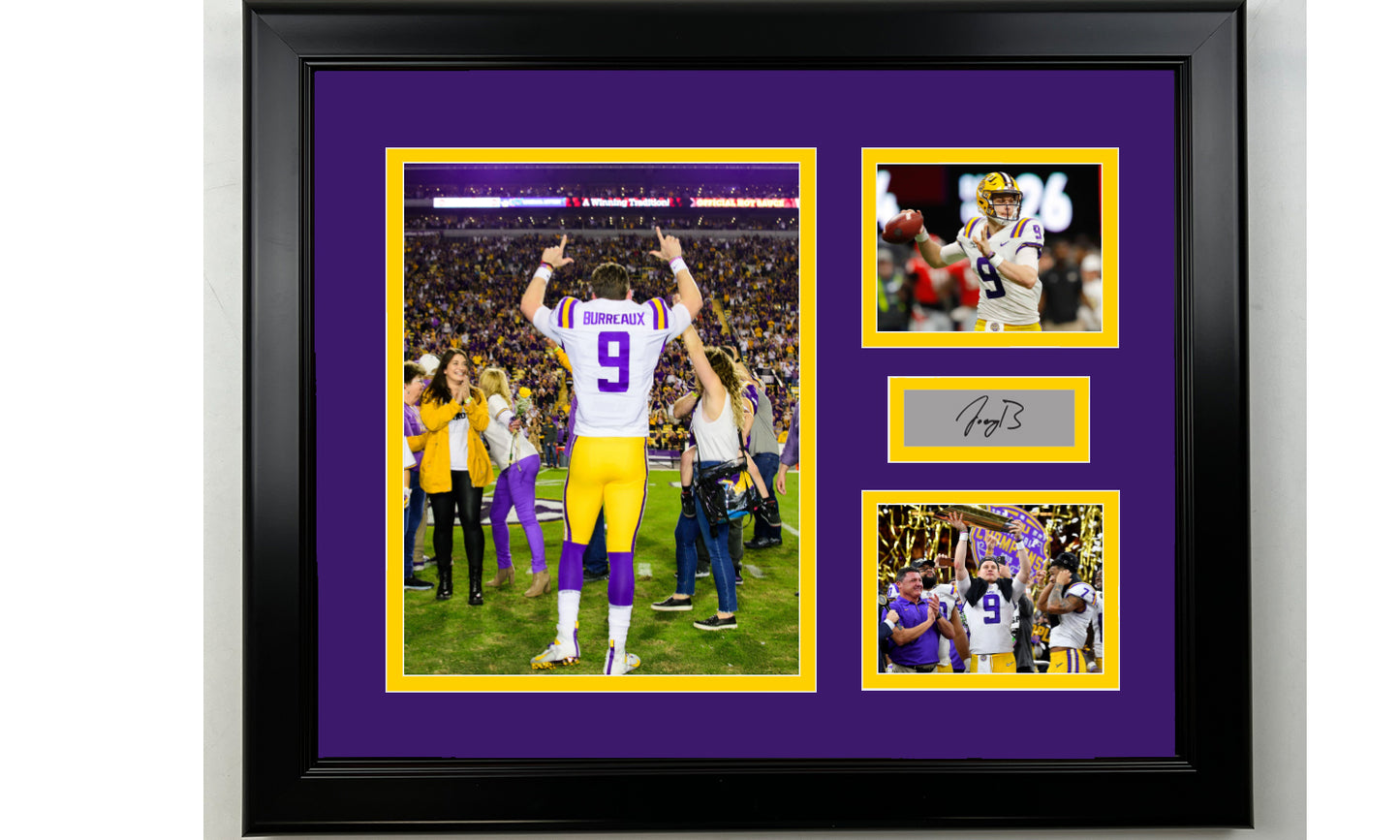Framed Joe Burrow LSU Facsimile Laser Engraved Signature NCAA Football 14x11 3 Photo Collage