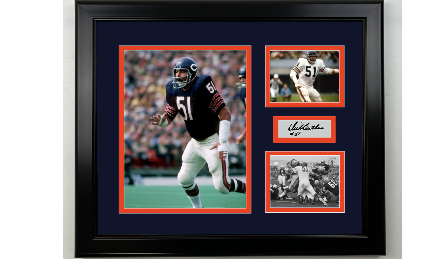 Framed Dick Butkus Chicago Bears Facsimile Laser Engraved Signature Football 14x11 3 Photo Collage