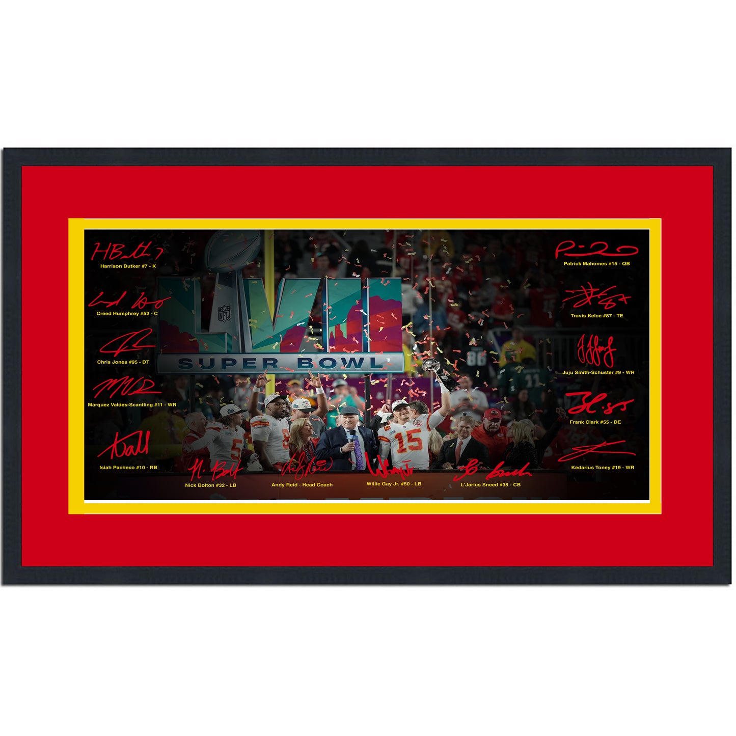 Framed Kansas City Chiefs Super Bowl LVII Champions Facsimile Signature Team Auto 16x24 Football Photo
