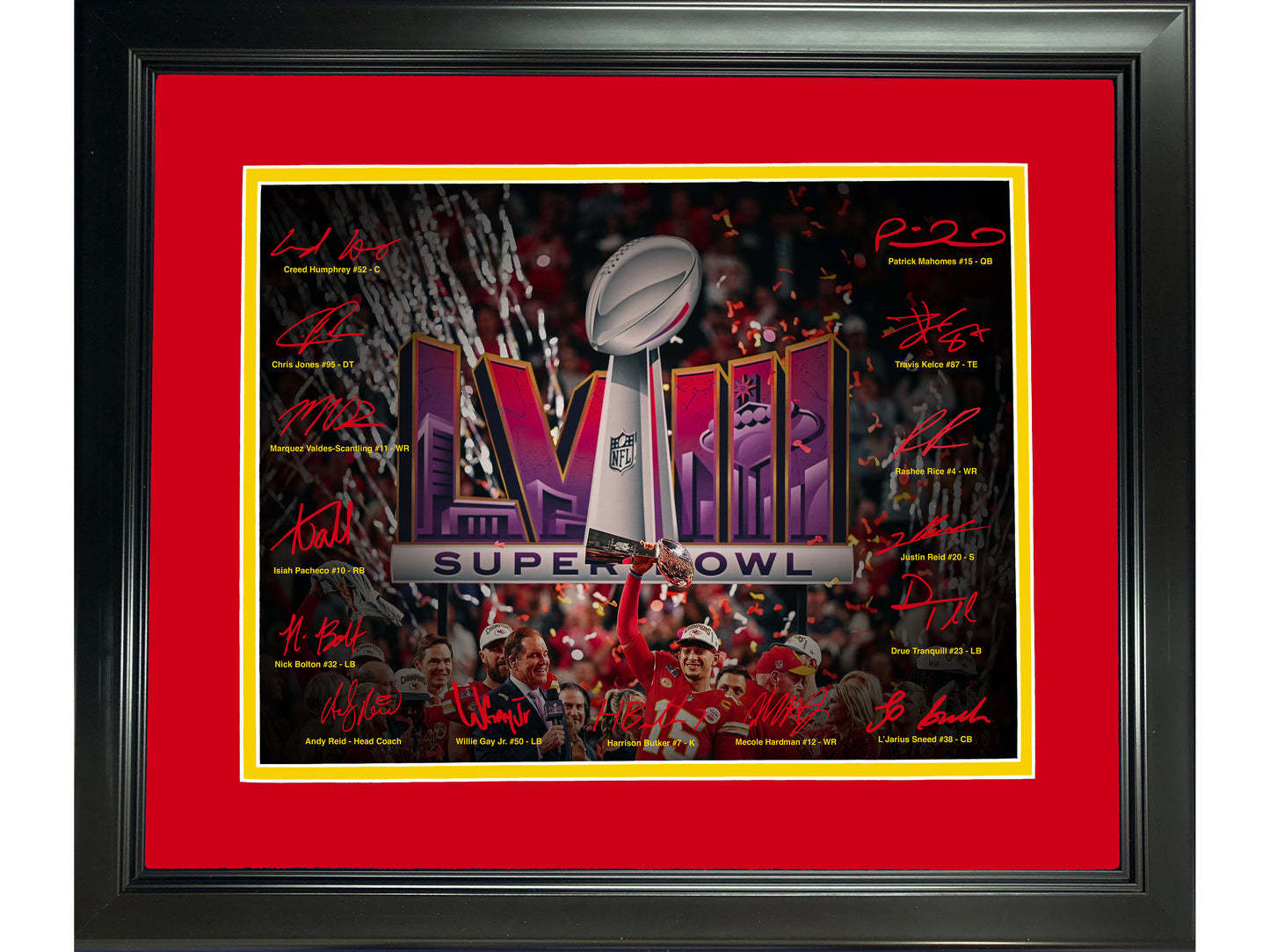 Framed Kansas City Chiefs Super Bowl LVIII Champions Facsimile Signature Team Auto 11"x14" Football Photo